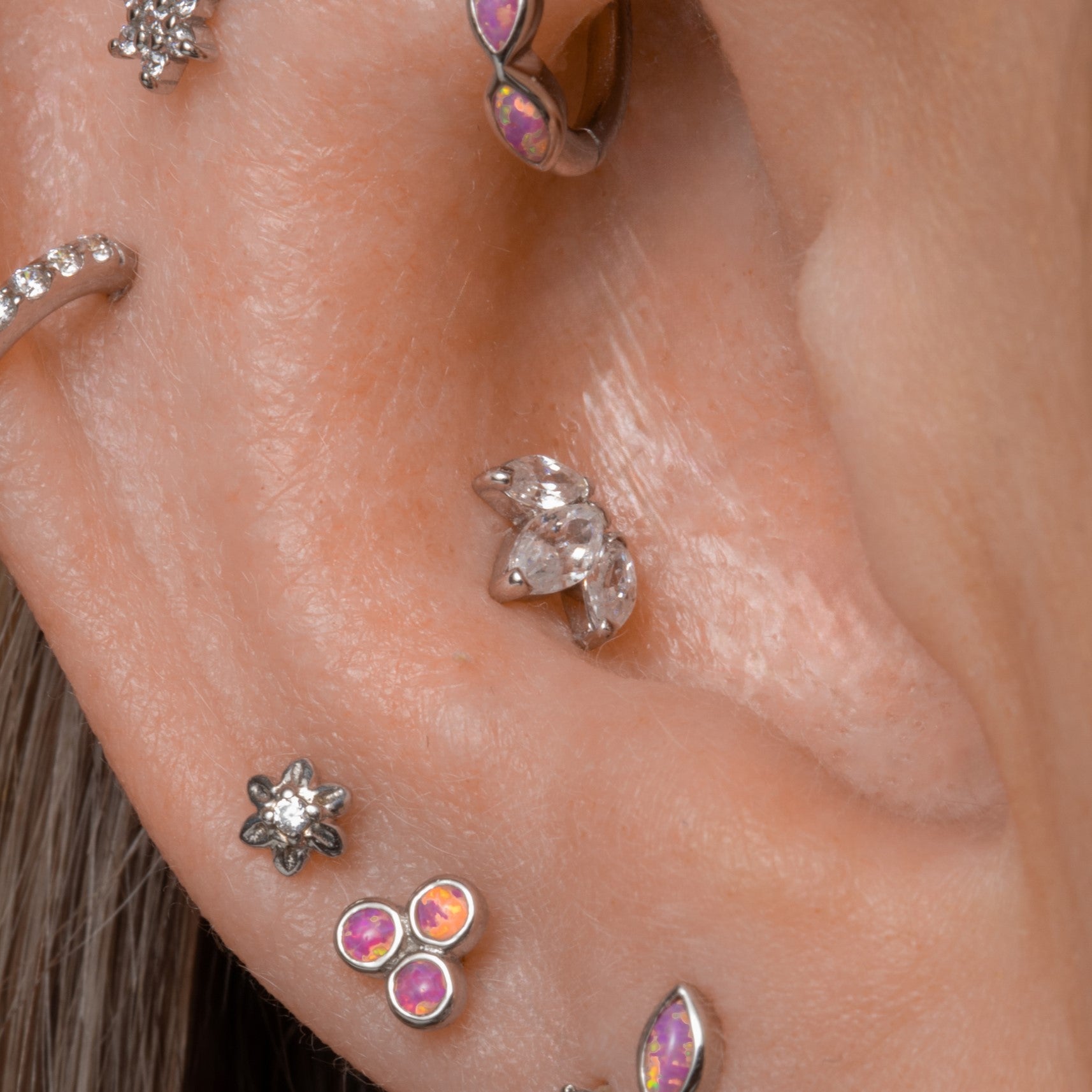 14k solid white gold Lotus flower flat back labret stud earring 8mm Cartilage Studs Laura Bond Maria Tash astrid miyu