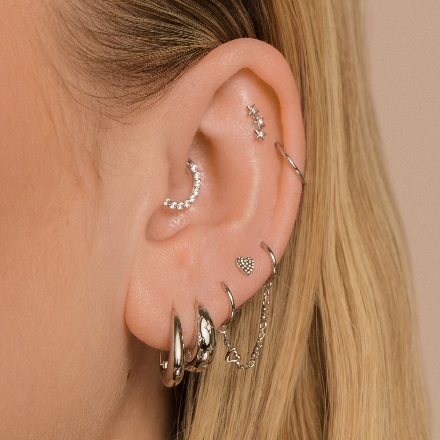 9k solid white gold love heart earring chain Chains and Charms Laura Bond Maria Tash astrid miyu