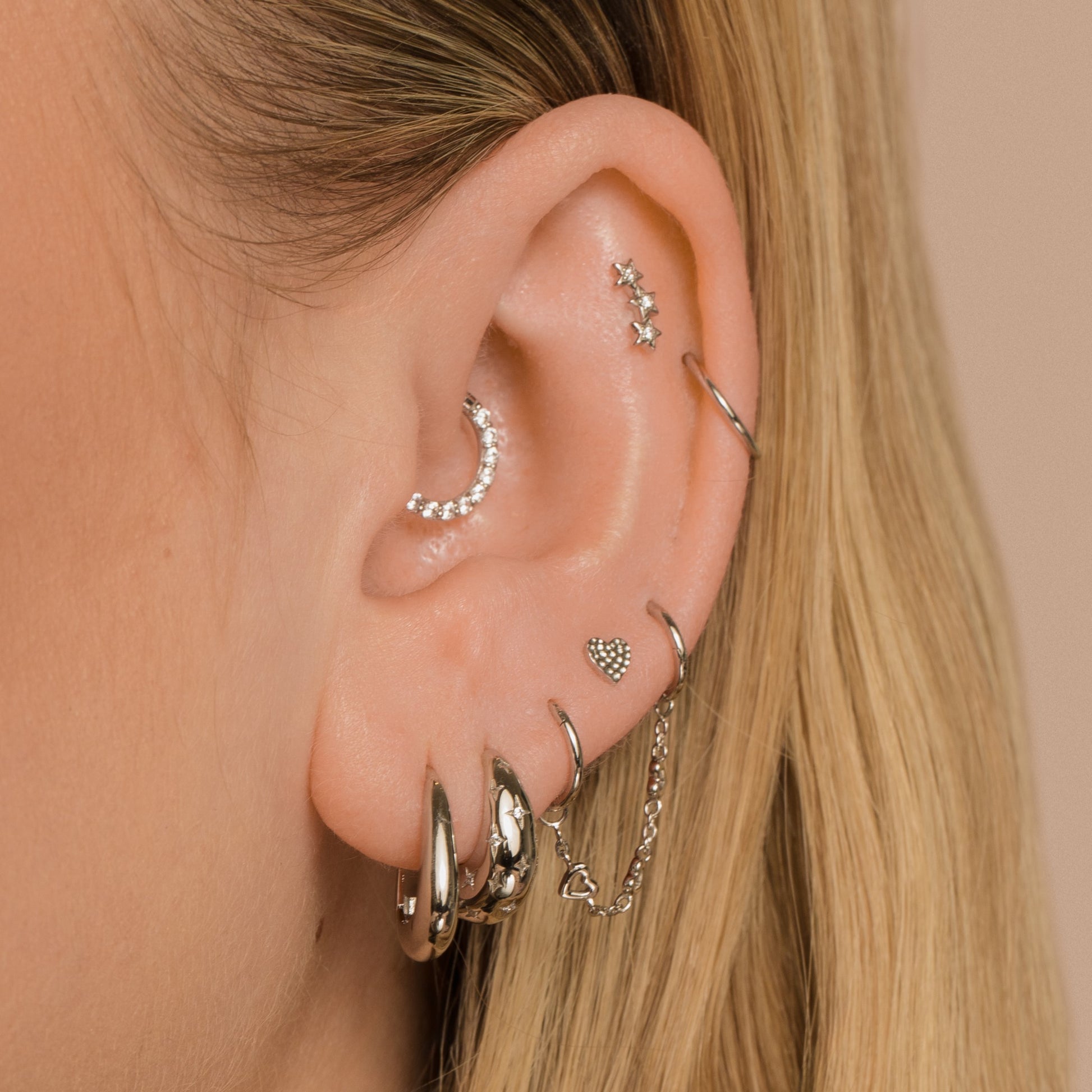 9k solid white gold love heart earring chain Chains and Charms Laura Bond Maria Tash astrid miyu