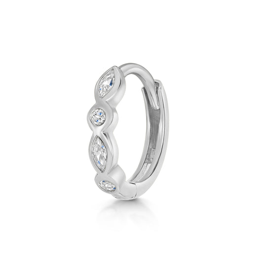 9k solid white gold marquise bezel huggie earring 8mm Huggies and Hoops Laura Bond Maria Tash astrid miyu