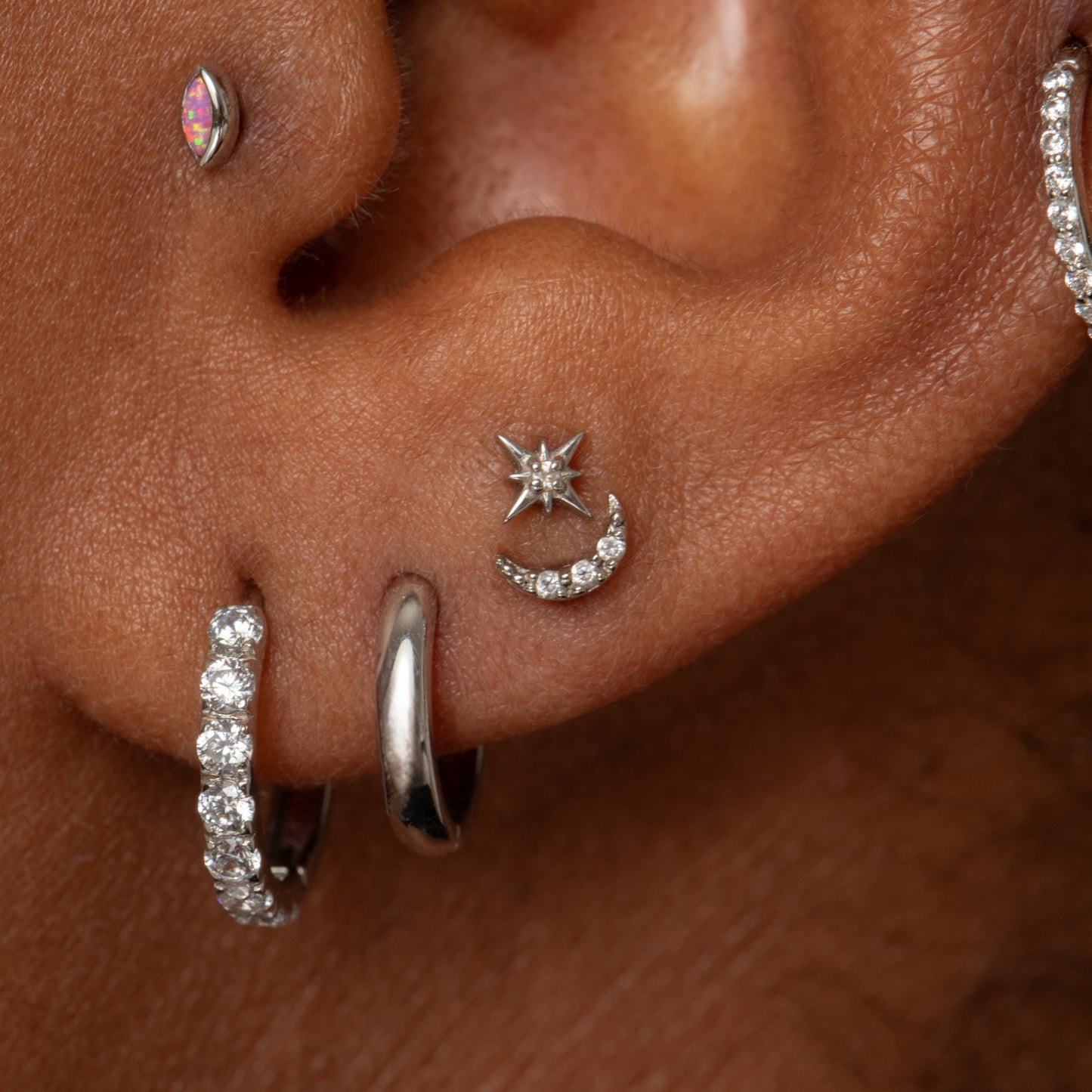9k solid white gold North Star flat back labret stud earring 6mm Cartilage Studs Laura Bond Maria Tash astrid miyu