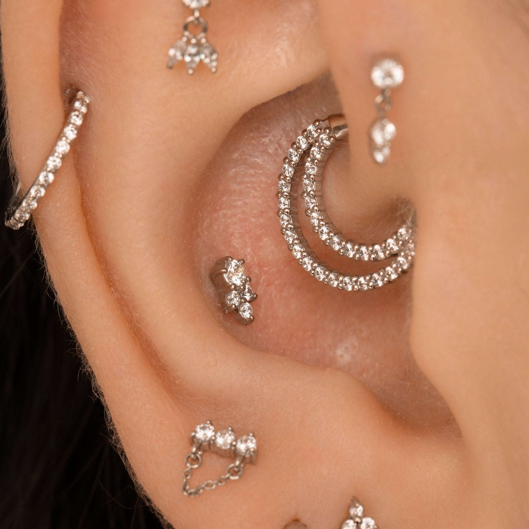 9k solid white gold trio cluster flat back labret stud earring Cartilage Studs Laura Bond Maria Tash