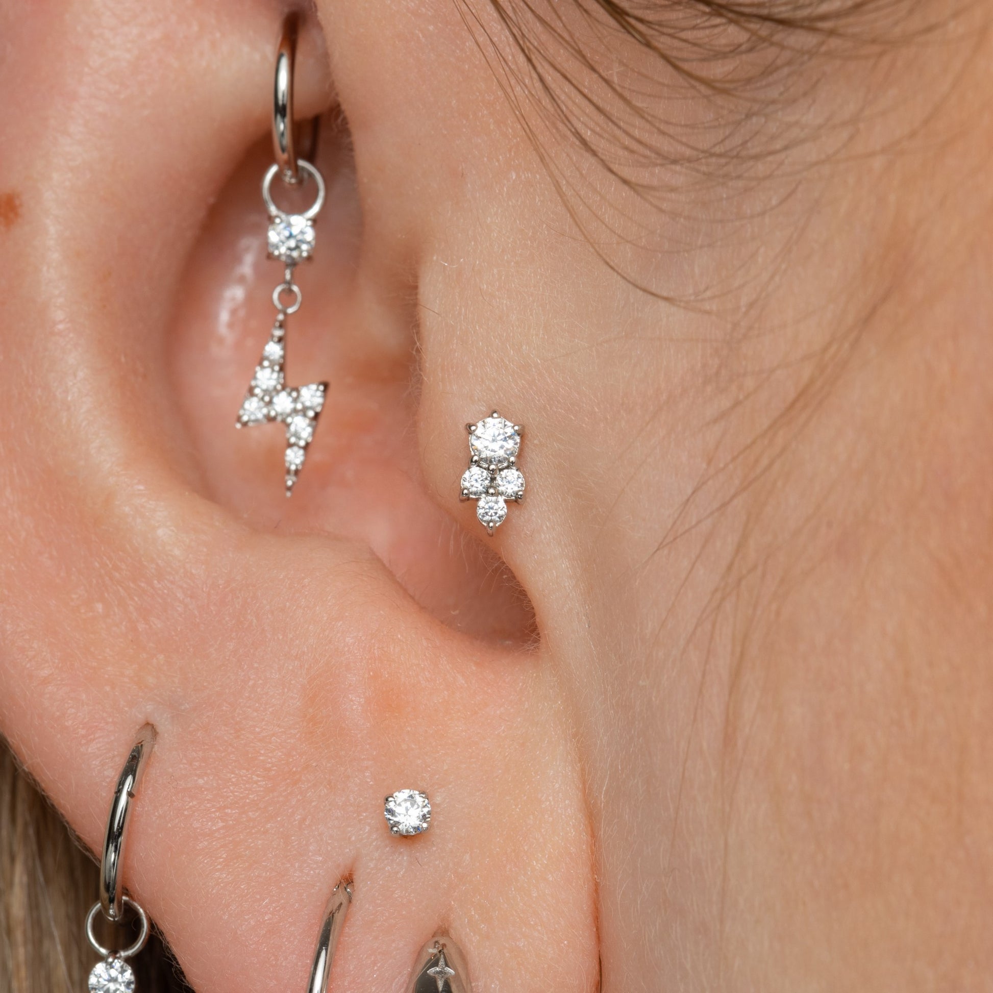 9k solid white gold trio cluster flat back labret stud earring Cartilage Studs Laura Bond Maria Tash
