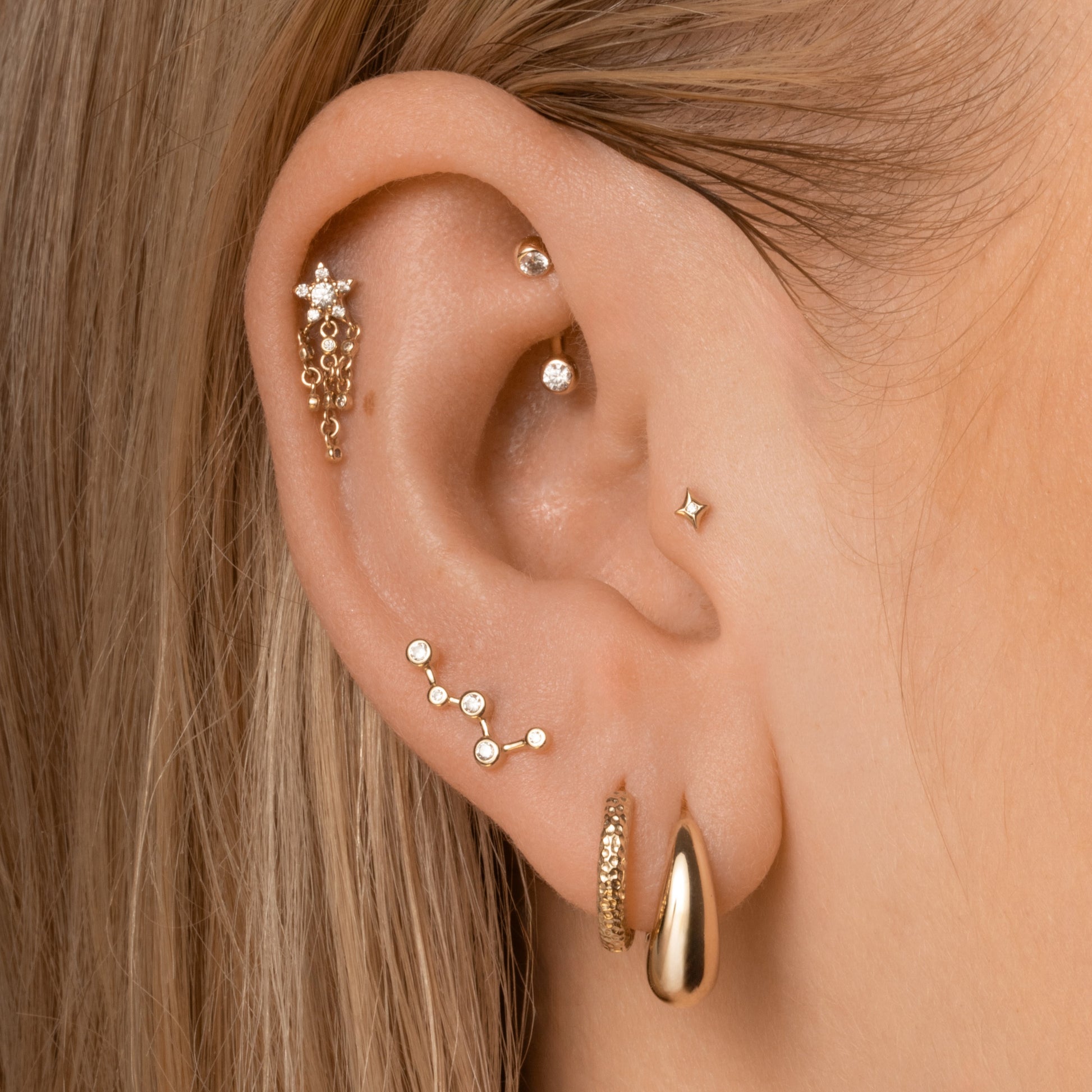 9k solid yellow gold hammered huggie earring 9mm Huggies and Hoops Laura Bond Maria Tash astrid miyu