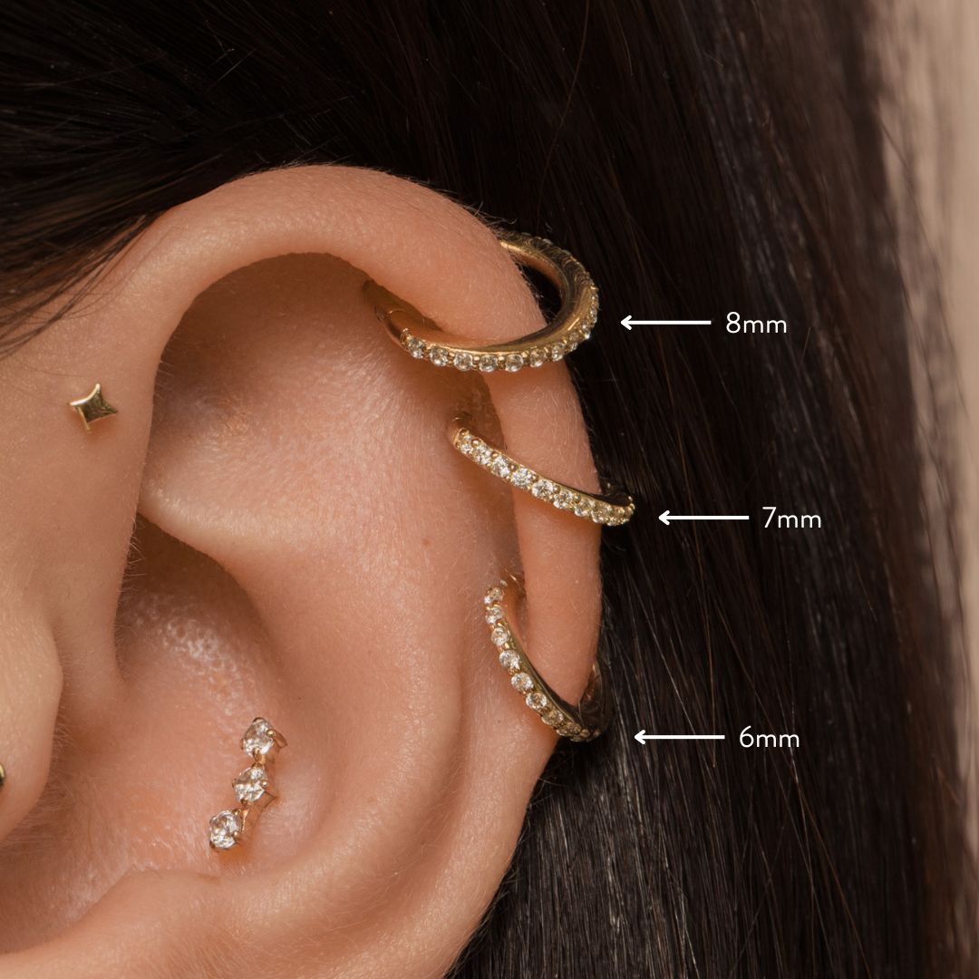 9k solid yellow gold 8mm 18g crystal clicker hoop earring Huggies and Hoops Laura Bond Maria Tash