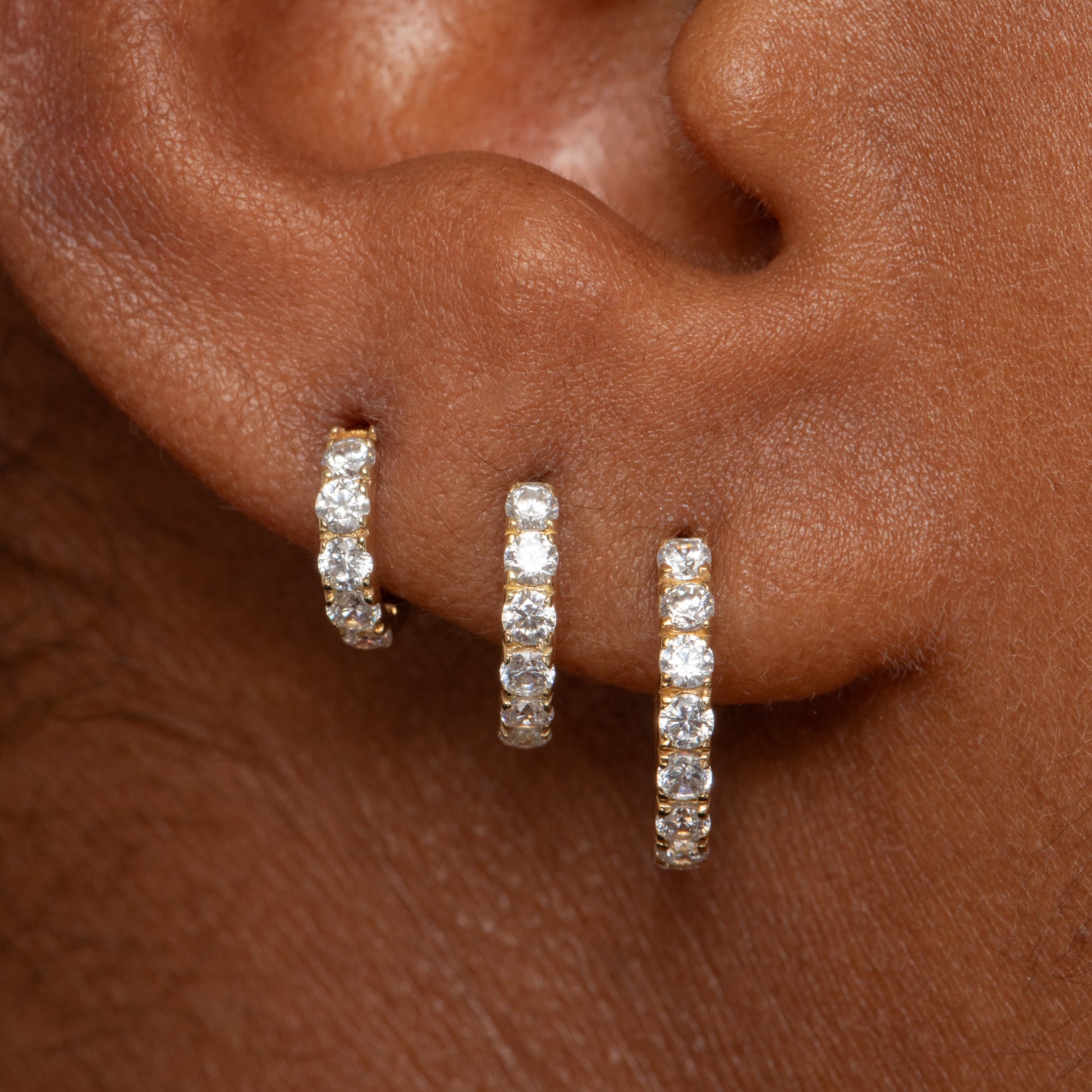 9k solid yellow gold 10mm simple crystal huggie earring pair Earring Pairs Laura Bond Maria Tash