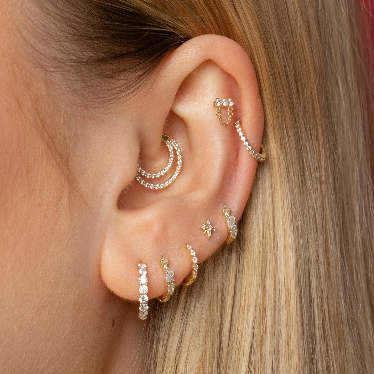 9k solid yellow gold Adella abstract pear huggie earring 6mm Huggies and Hoops Laura Bond Maria Tash astrid miyu