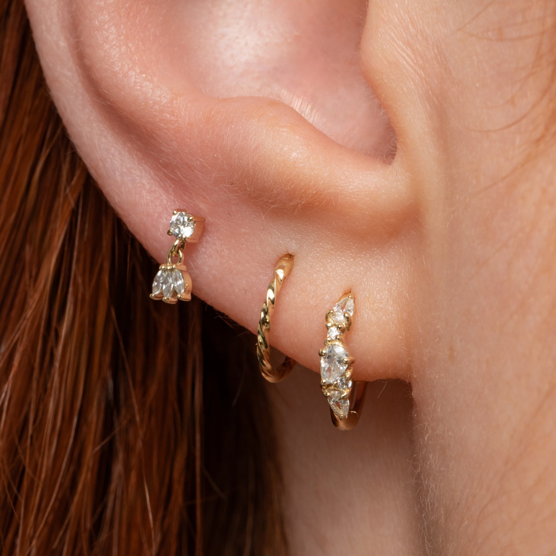 9k solid yellow gold Adella abstract pear huggie earring 8mm Huggies and Hoops Laura Bond Maria Tash astrid miyu