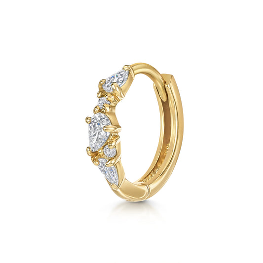 9k solid yellow gold Adella abstract pear huggie earring 8mm Huggies and Hoops Laura Bond Maria Tash astrid miyu