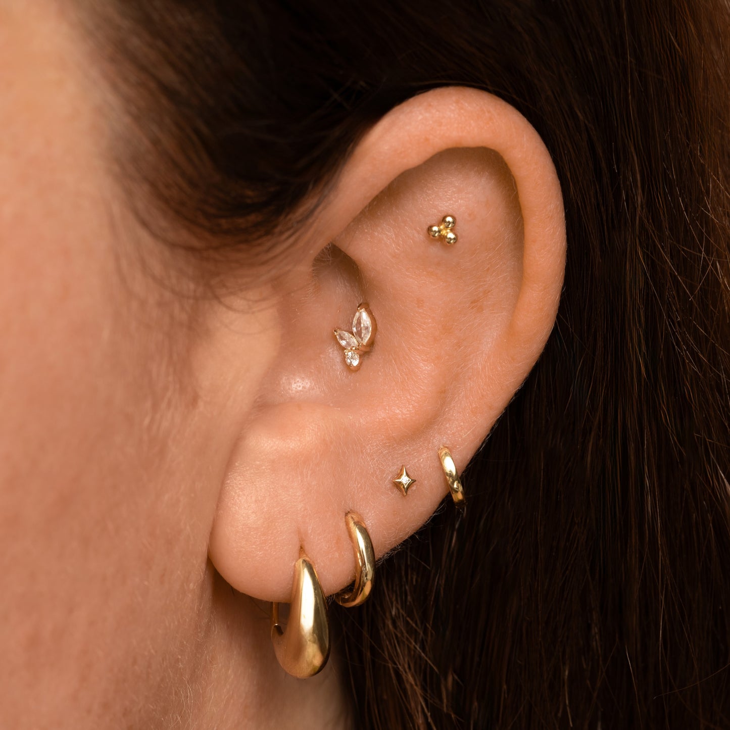 14k solid yellow gold tiny Glow flat back labret stud earring 8mm Cartilage Studs Laura Bond Maria Tash astrid miyu