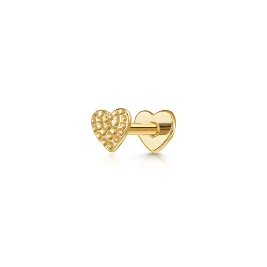 9k solid yellow gold hammered heart flat back labret stud earring 6mm Cartilage Studs Laura Bond Maria Tash astrid miyu