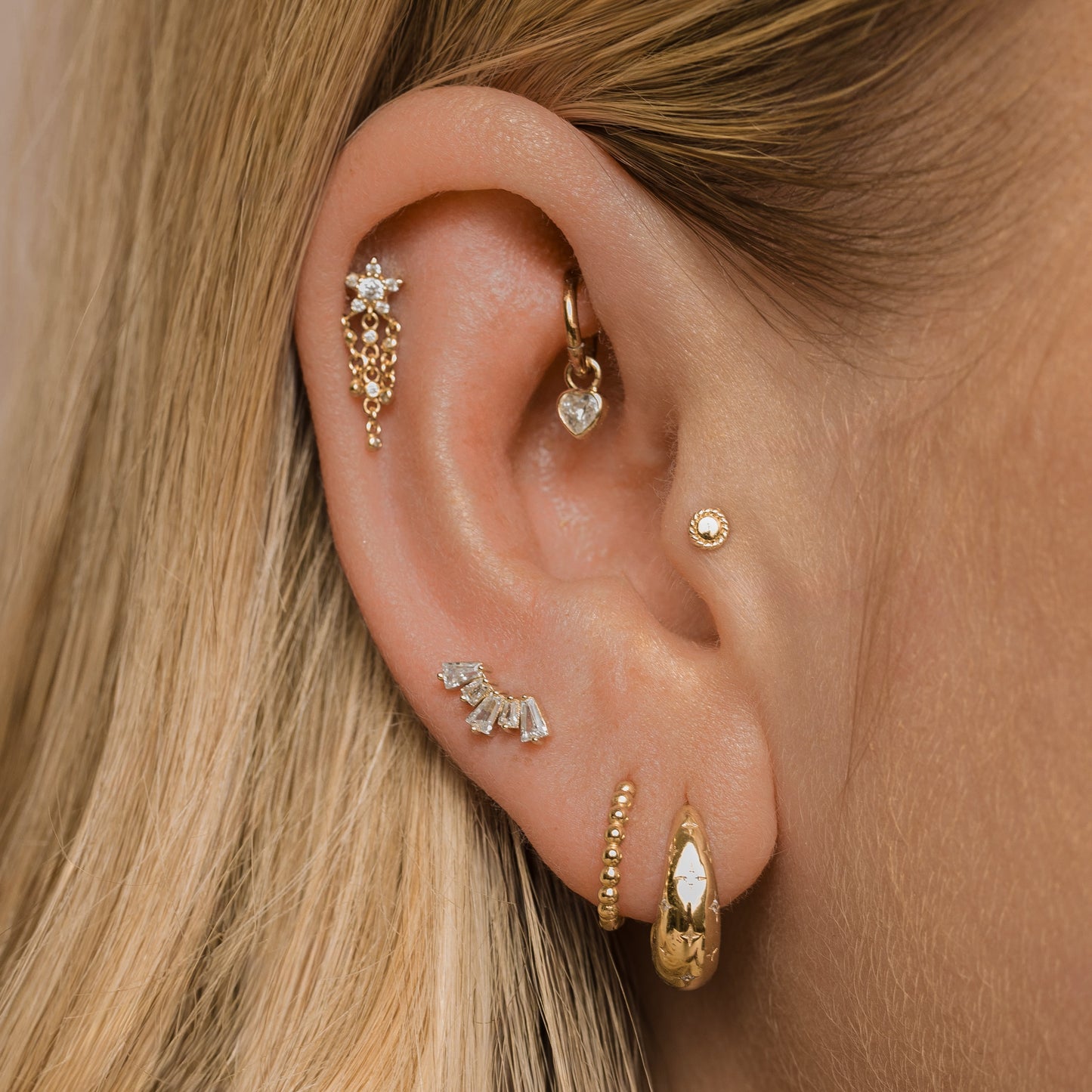 astrid miyu 14k solid yellow gold mini Bouton flat back labret stud earring 8mm Cartilage Studs Laura Bond