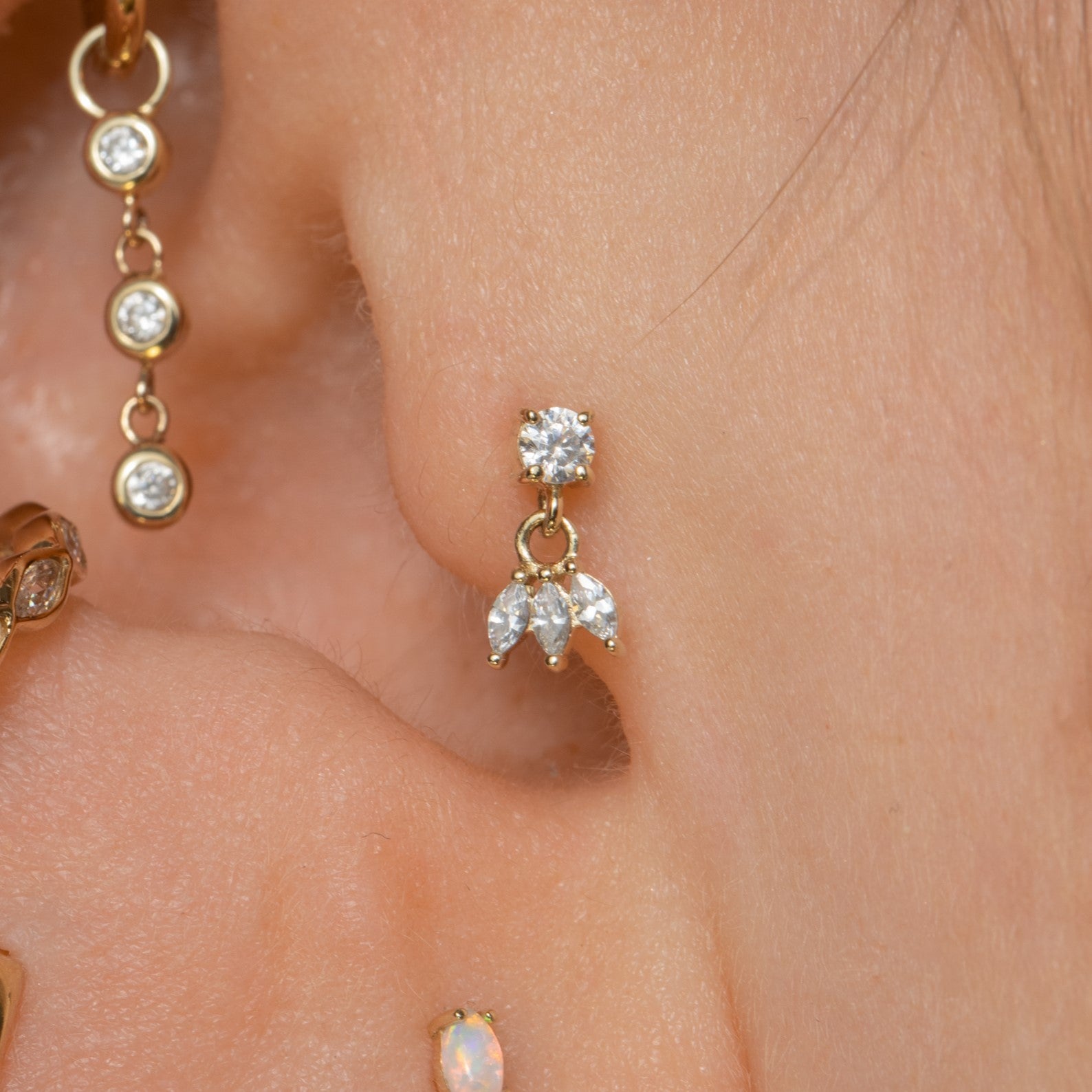 9k solid yellow gold lotus charm flat back labret stud earring Cartilage Studs Laura Bond Maria Tash