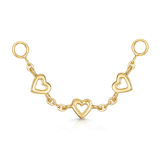 9k solid yellow gold love heart earring chain Chains and Charms Laura Bond Maria Tash