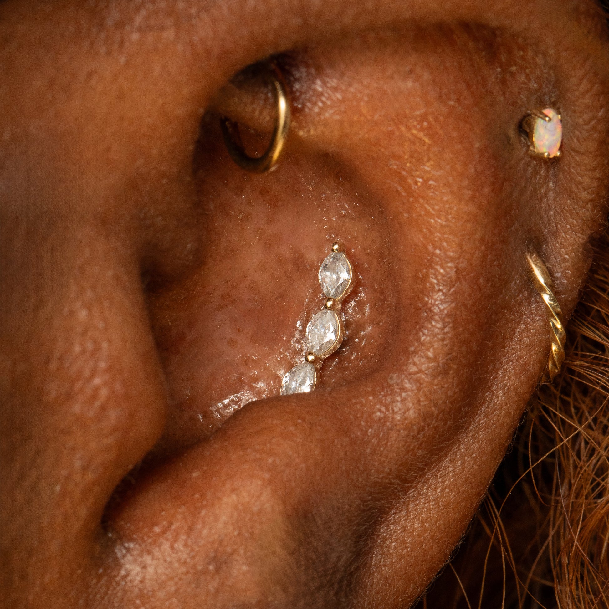 9k solid yellow gold marquise trinity flat back labret stud earring Cartilage Studs Laura Bond Maria Tash astrid miyu