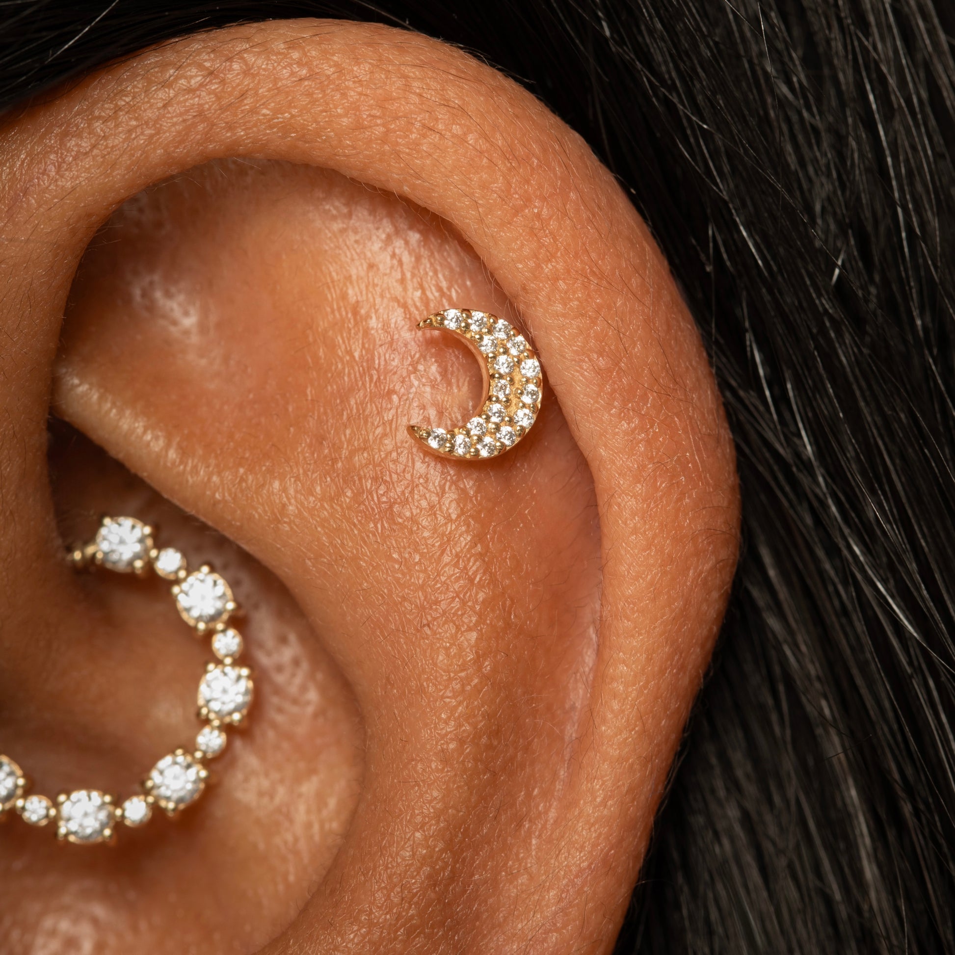 9k solid yellow gold Midnight moon flat back labret stud 6mm Cartilage Studs Laura Bond Maria Tash astrid miyu