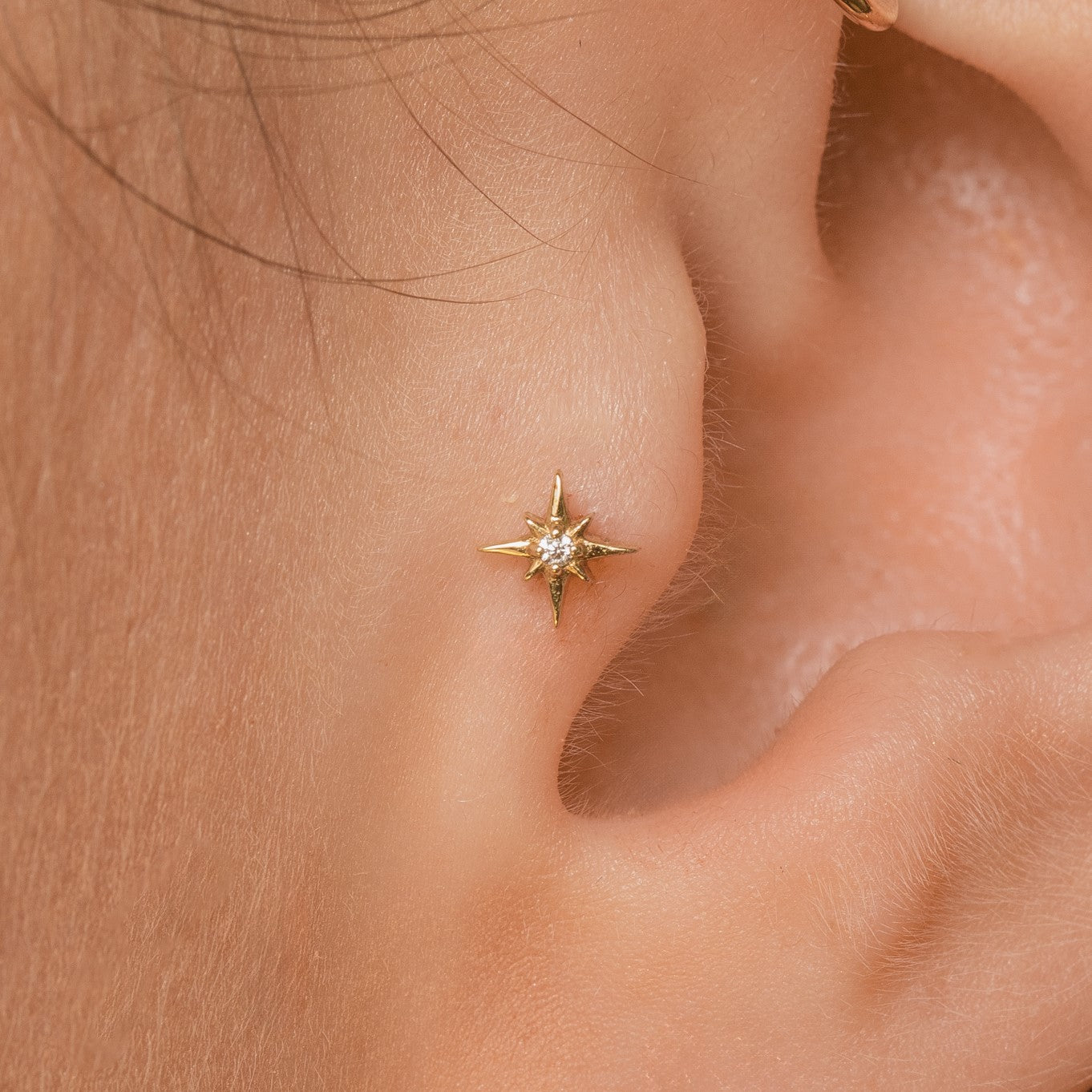 14k solid yellow gold North Star flat back labret stud earring 8mm Cartilage Studs Laura Bond Maria Tash astrid miyu