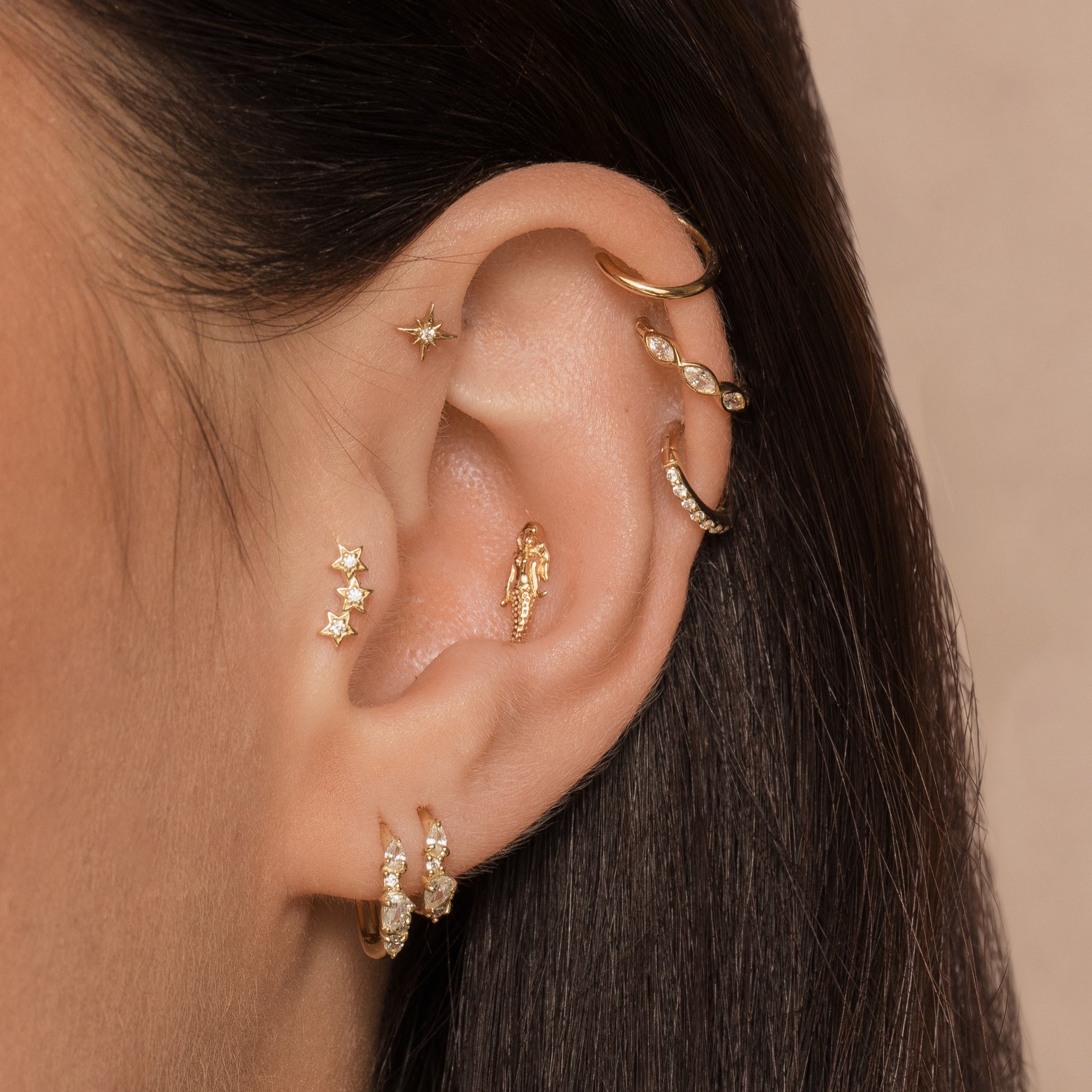 14k solid yellow gold North Star flat back labret stud earring 8mm Cartilage Studs Laura Bond Maria Tash astrid miyu