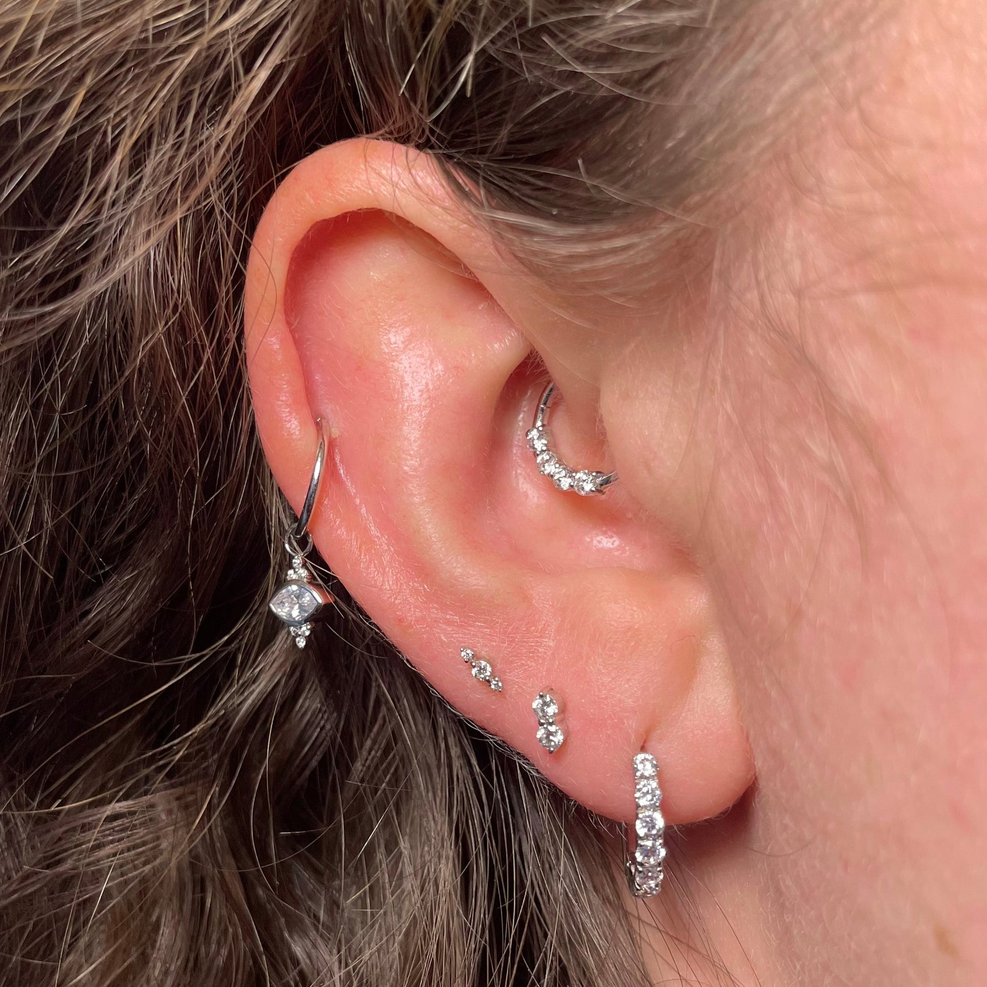 Diamonds by Laura Bond - 14k solid white gold double diamond flat back labret stud earring Cartilage Studs Laura Bond Maria Tash astrid miyu