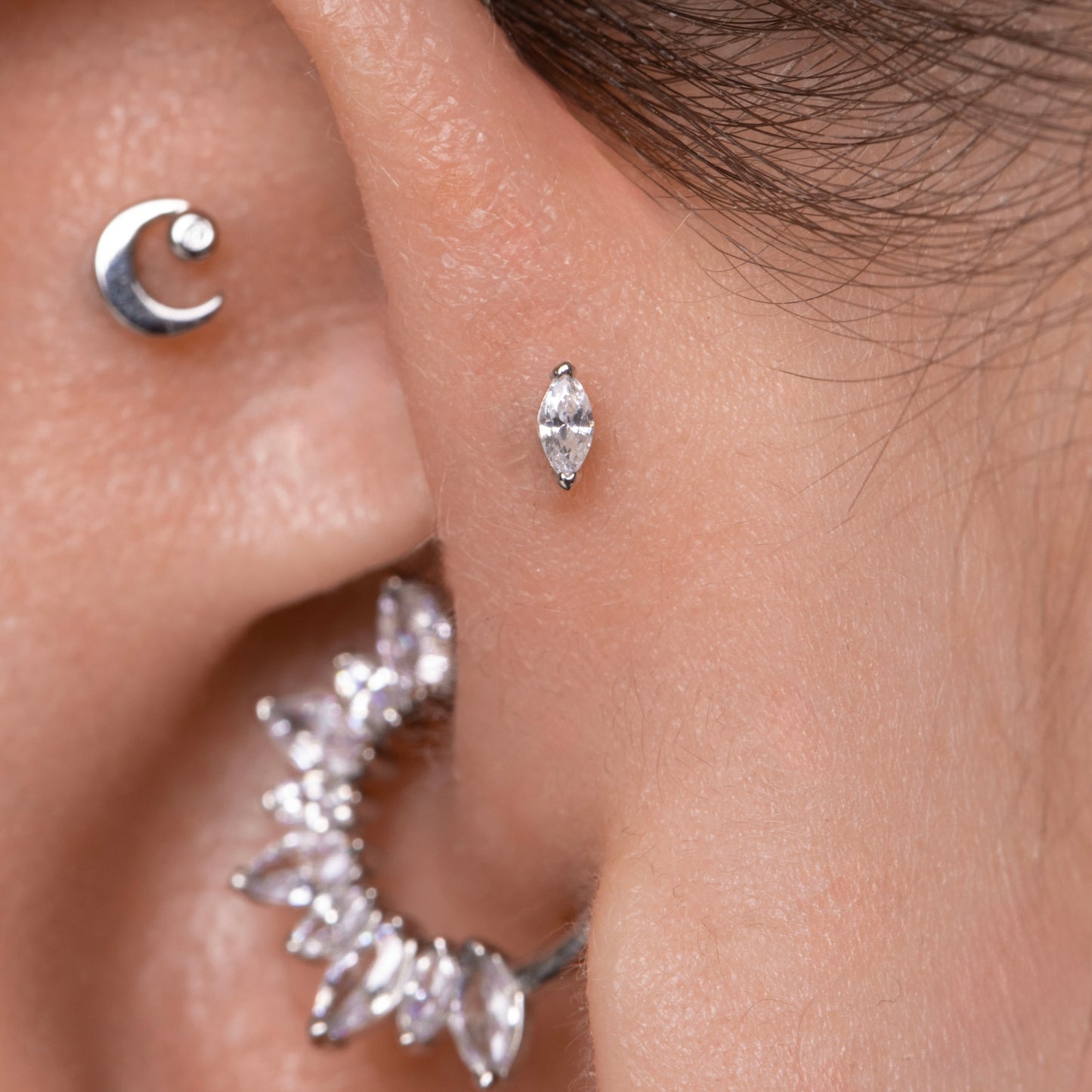 14k solid white gold tiny marquise flat back labret stud earring 8mm Cartilage Studs Laura Bond Maria Tash