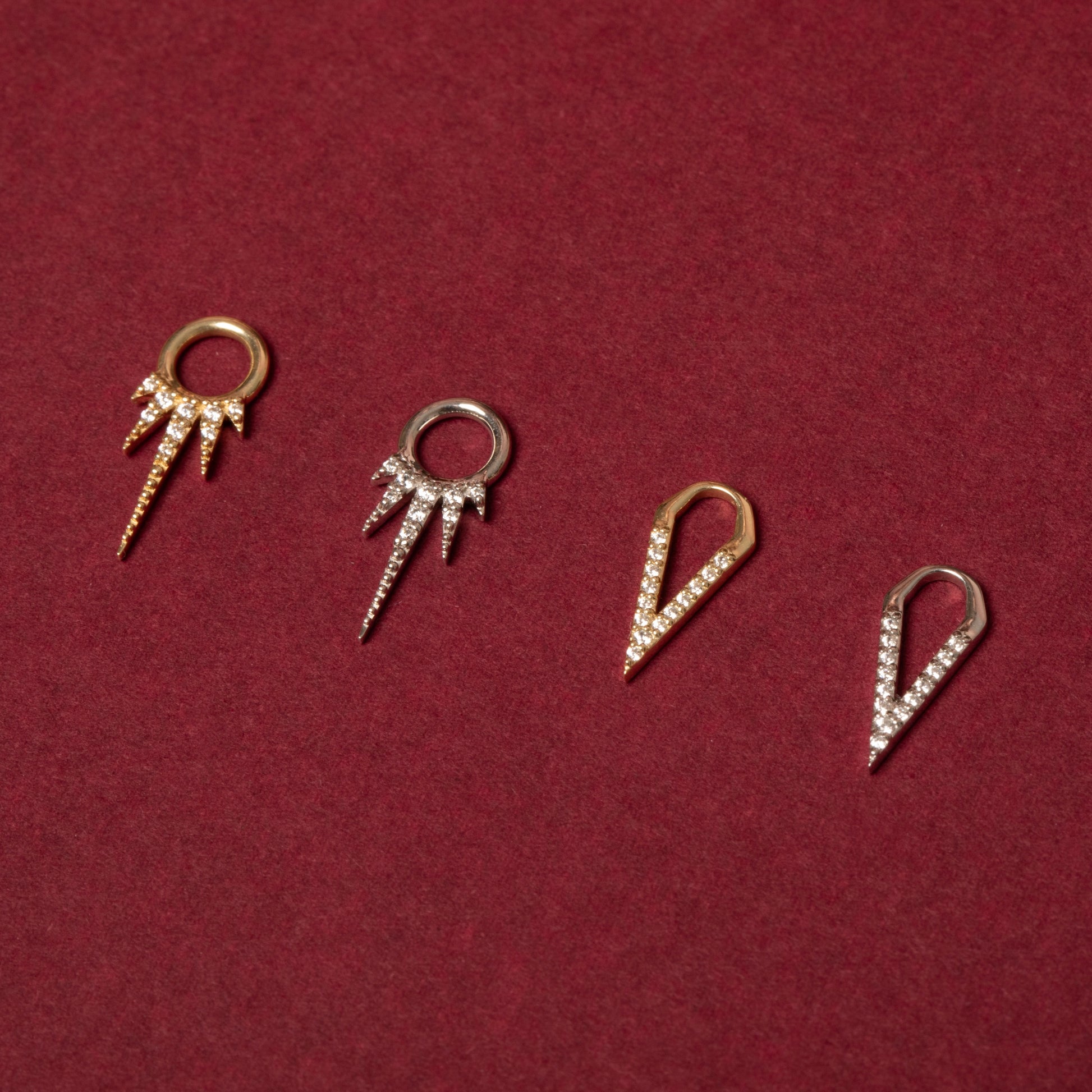 astrid miyu 9k solid yellow gold 8mm simple crystal huggie hoop earring with Shards of Light charm Huggies and Hoops Laura Bond