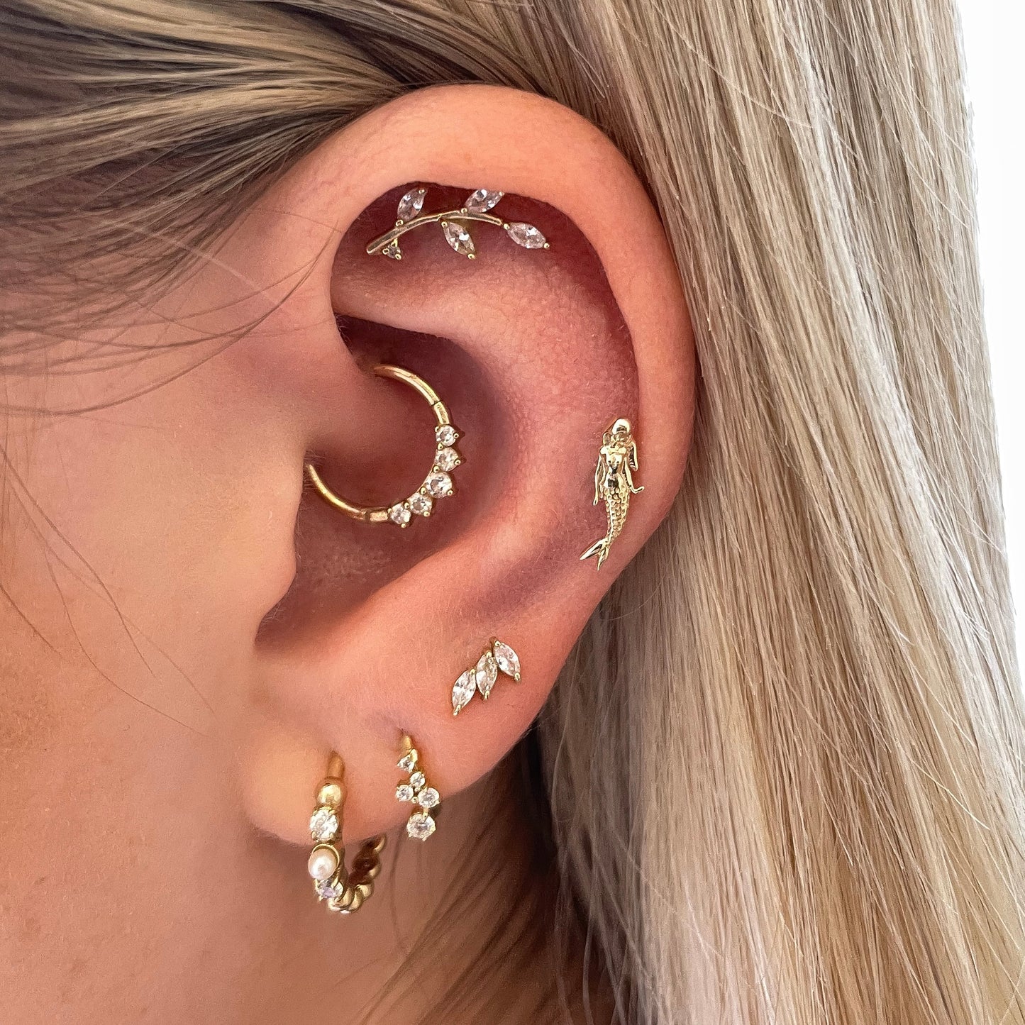 9k solid yellow gold mermaid flat back labret stud earring 6mm (left) Cartilage Studs Laura Bond Maria Tash astrid miyu
