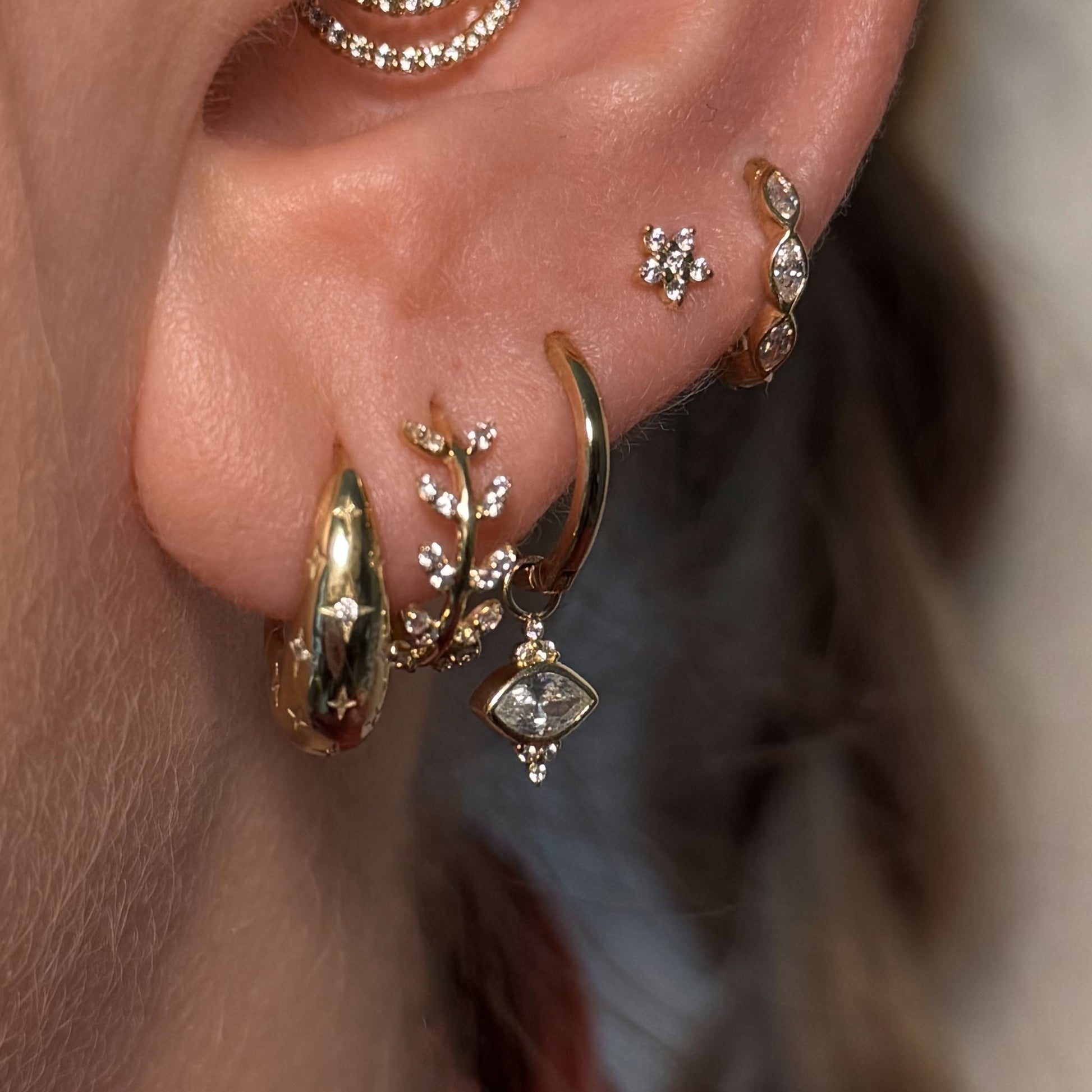 Charmed by Laura Bond - 9k solid yellow gold trio marquise earring charm Chains and Charms Laura Bond Maria Tash astrid miyu