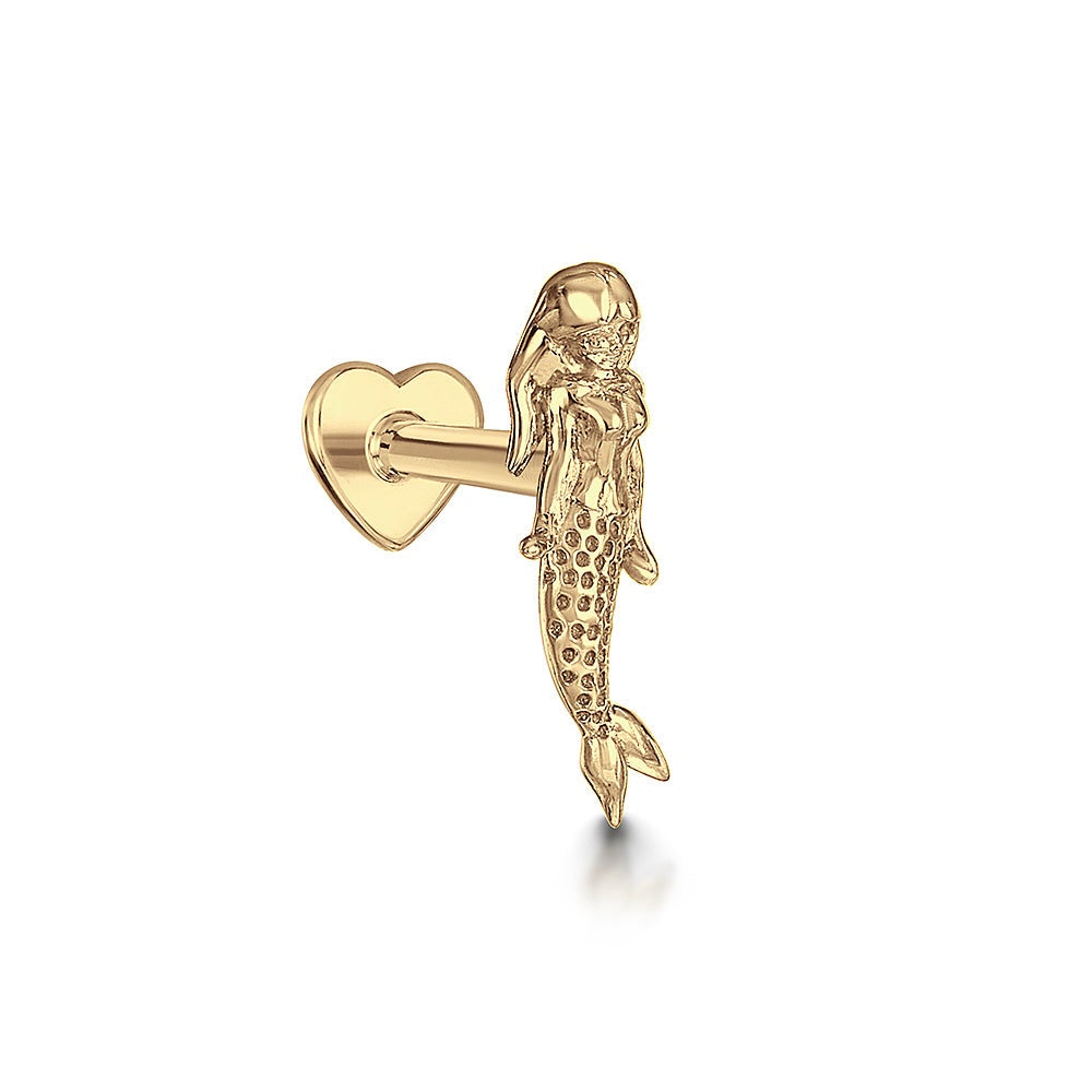 14k solid yellow gold mermaid flat back labret stud earring 8mm (right) Cartilage Studs Laura Bond Maria Tash