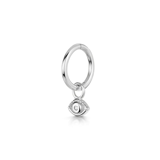 9k solid white gold 6mm 18g clicker hoop earring with mystic eye charm