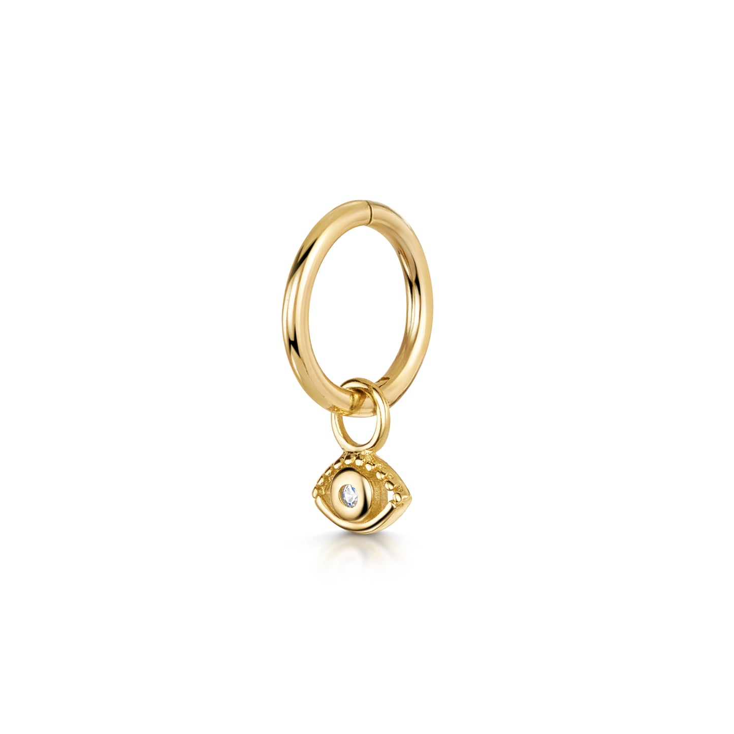 9k solid yellow gold 6mm 18g clicker hoop earring with mystic eye charm