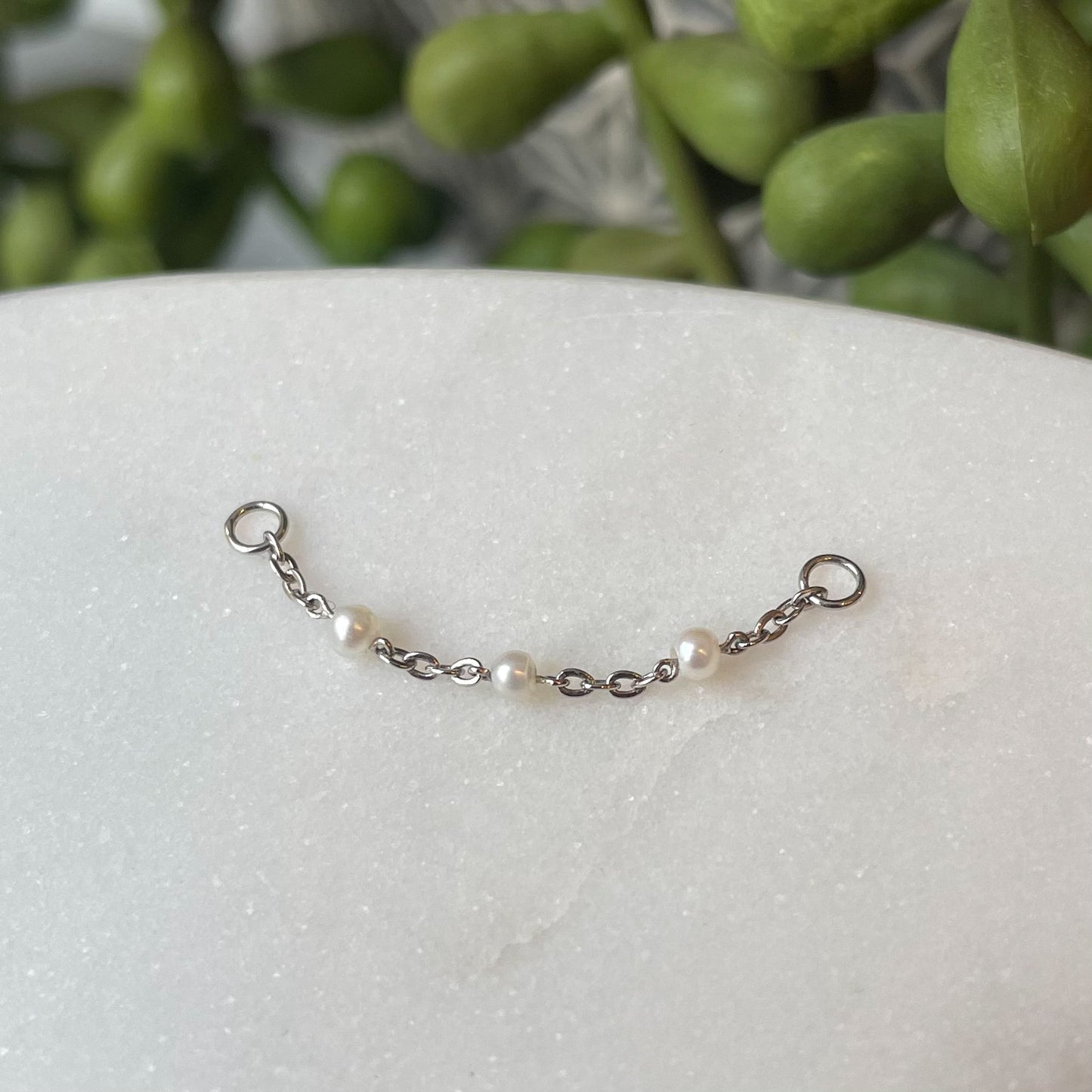 9k solid white gold pearl chain charm