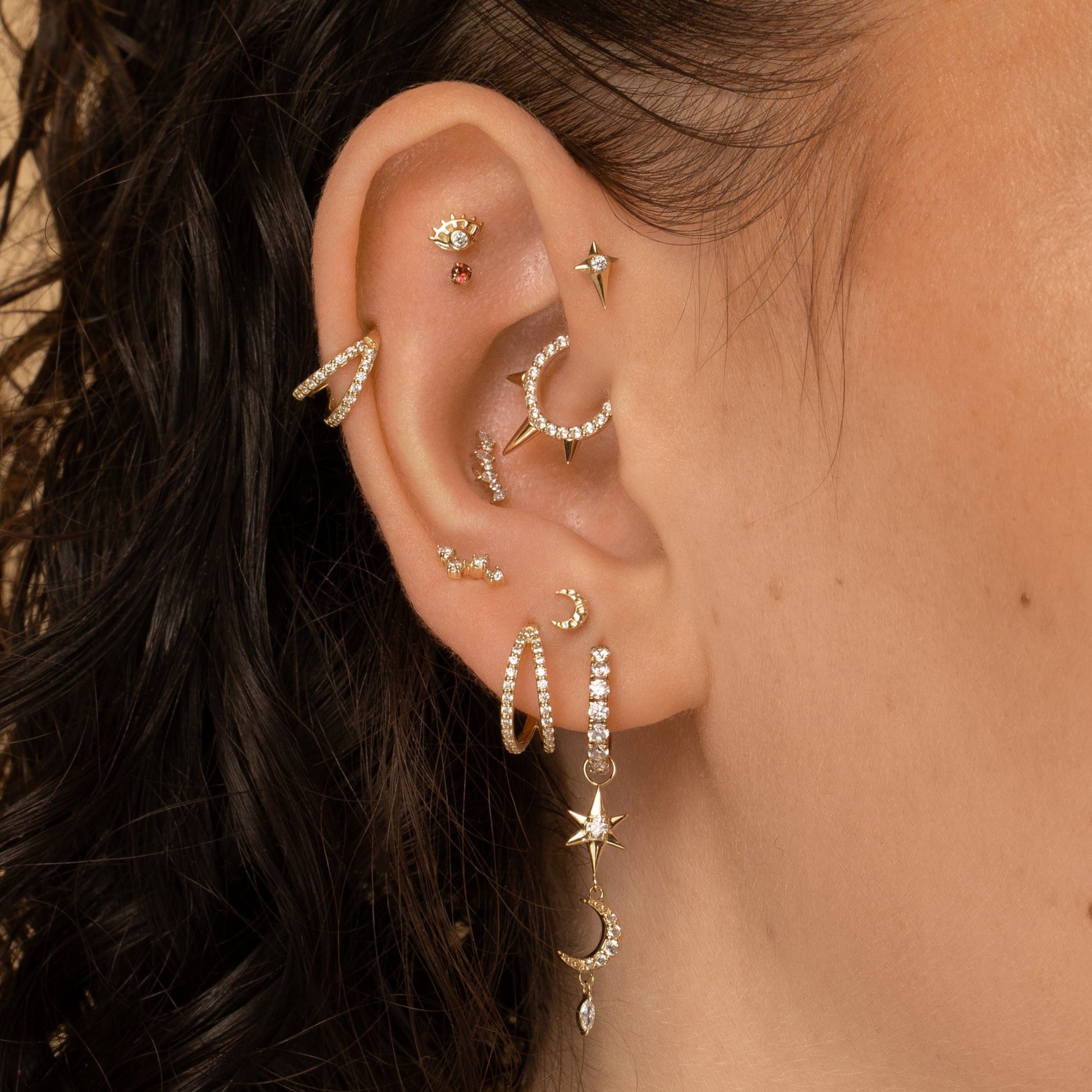 astrid miyu 9k solid yellow gold double crystal clicker clicker hoop earring Huggies and Hoops Laura Bond