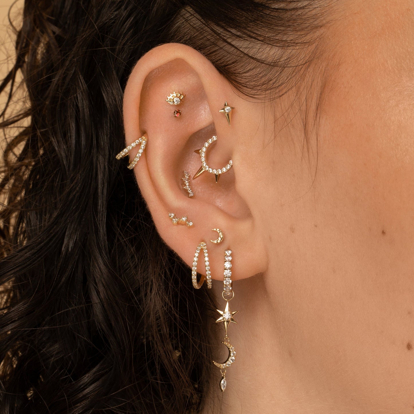 astrid miyu 9k solid yellow gold Oria eye flat back labret stud earring Cartilage Studs Laura Bond