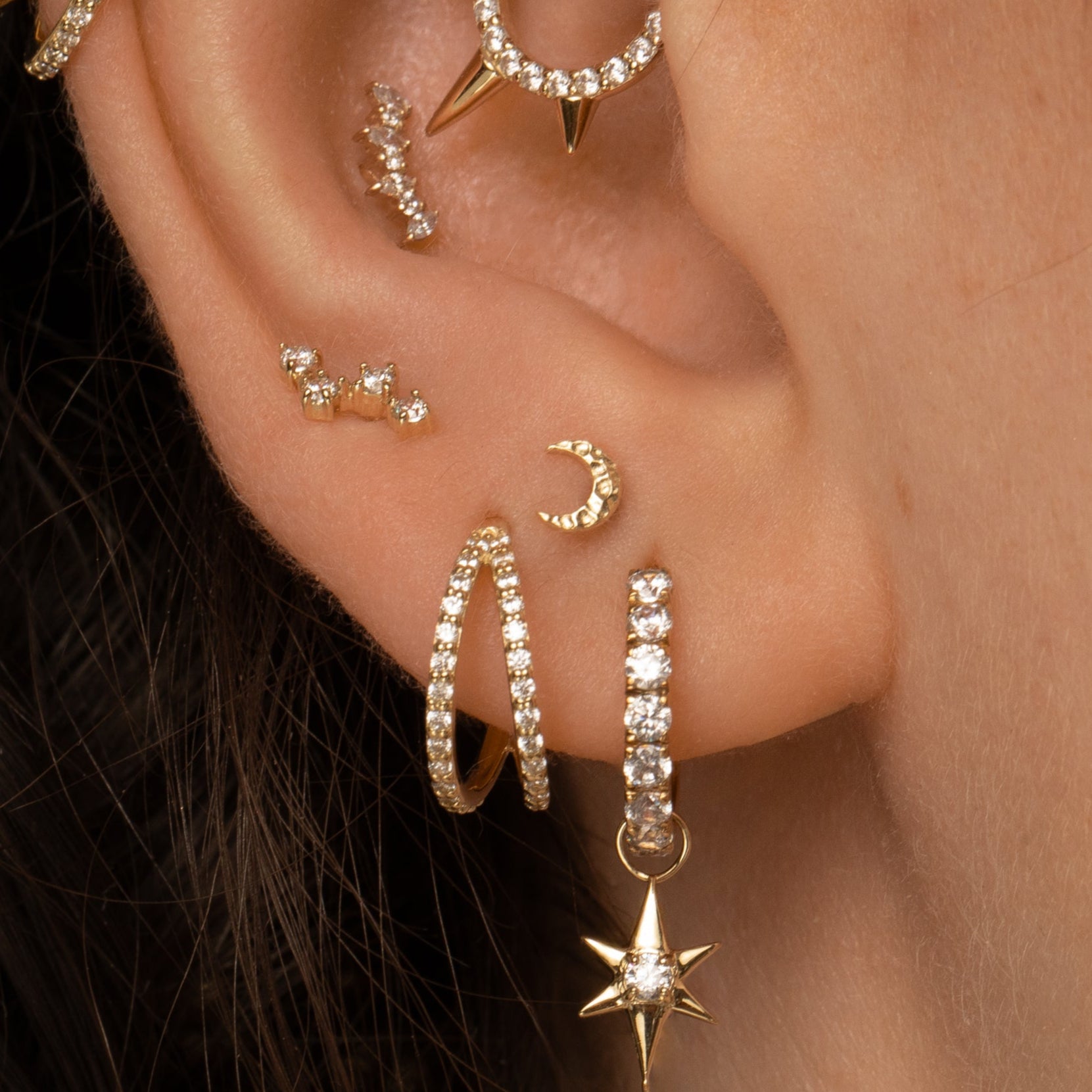 astrid miyu 9k solid yellow gold hammered moon flat back labret stud earring Cartilage Studs Laura Bond