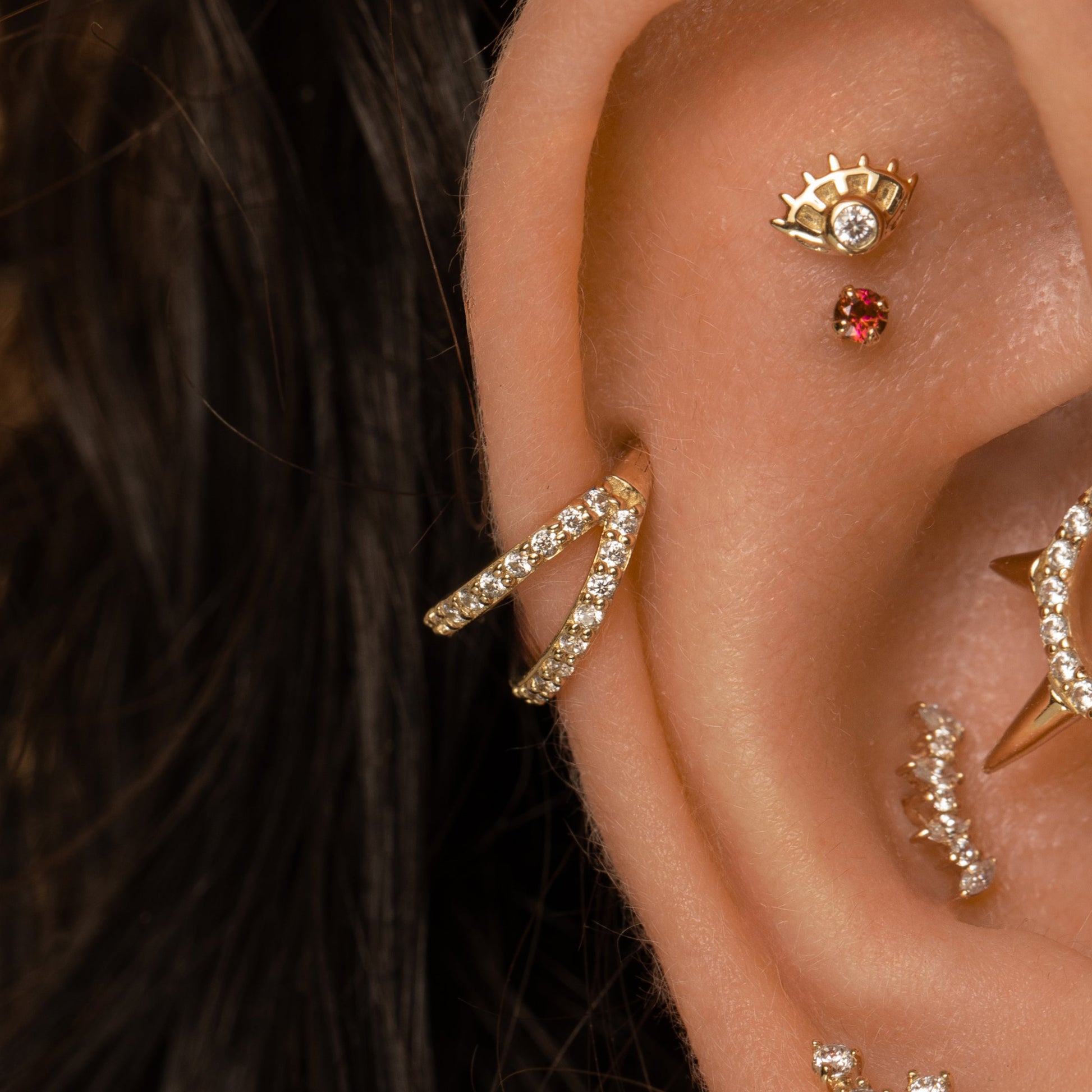 astrid miyu 9k solid yellow gold double crystal clicker clicker hoop earring Huggies and Hoops Laura Bond