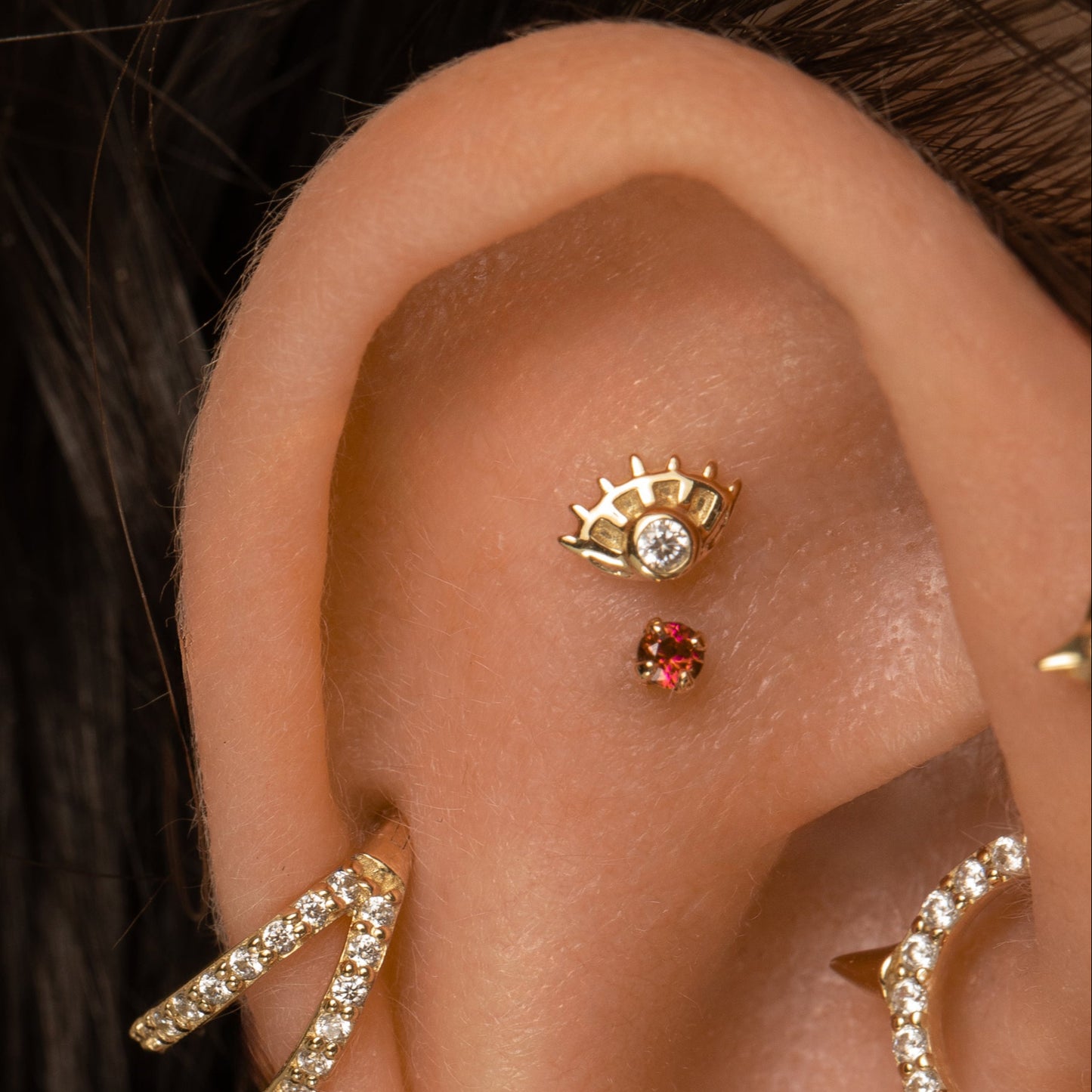 astrid miyu 9k solid yellow gold Oria eye flat back labret stud earring Cartilage Studs Laura Bond