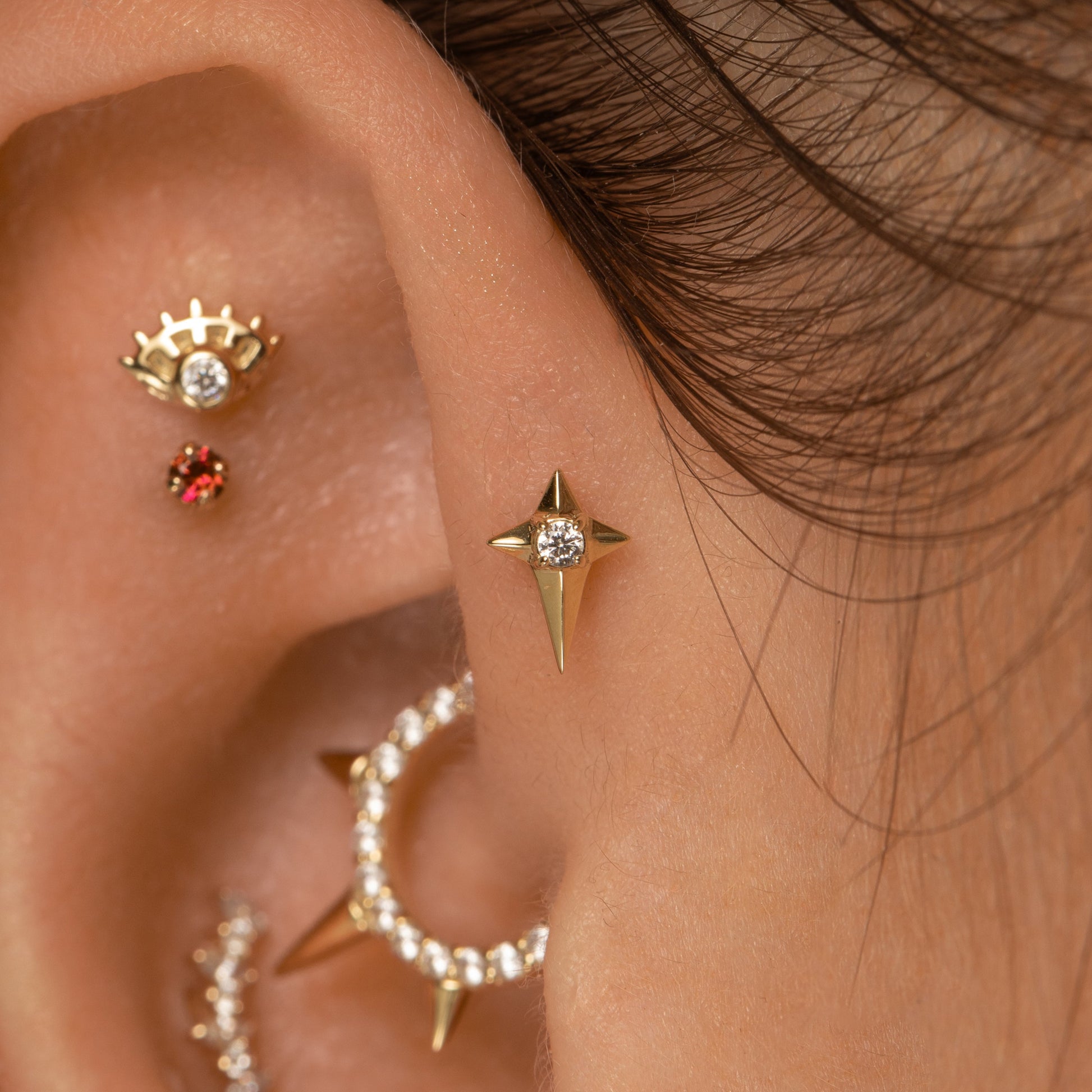 astrid miyu 14k solid yellow gold Eclipta star flat back labret stud earring Cartilage Studs Laura Bond