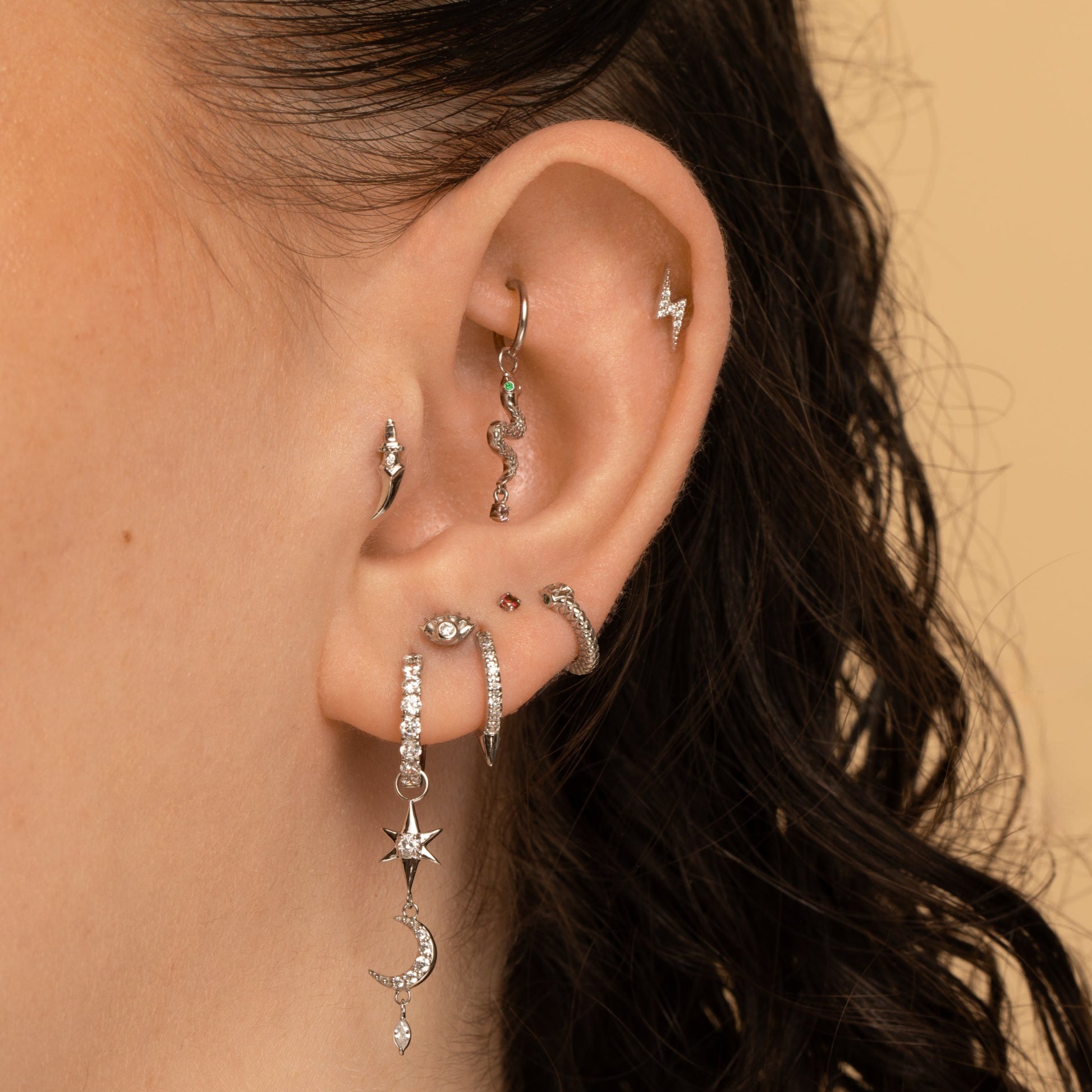 astrid miyu 9k solid white gold crystal single spike huggie hoop earring Huggies and Hoops Laura Bond