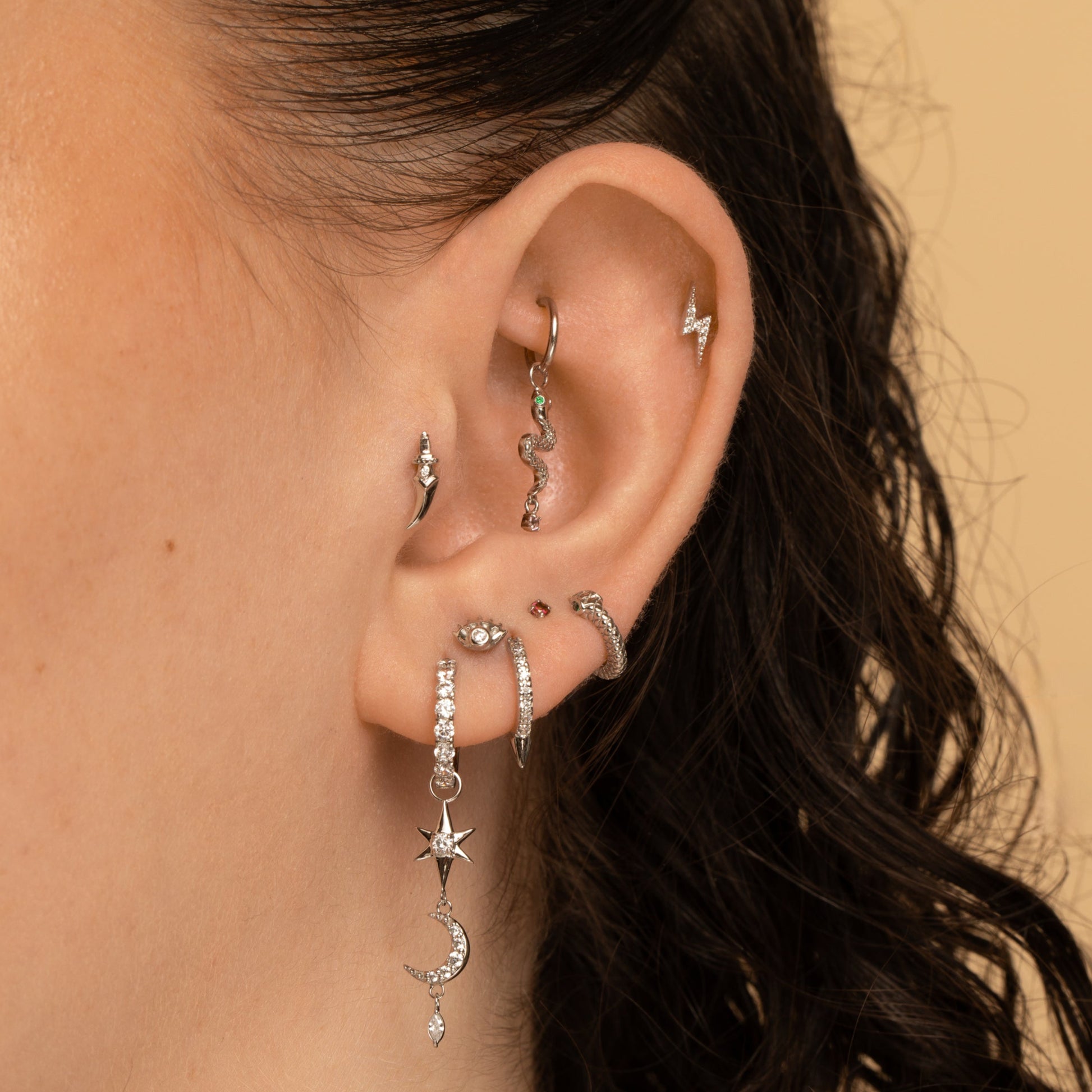 astrid miyu 14k solid white gold Zira curved dagger flat back labret stud earring Cartilage Studs Laura Bond