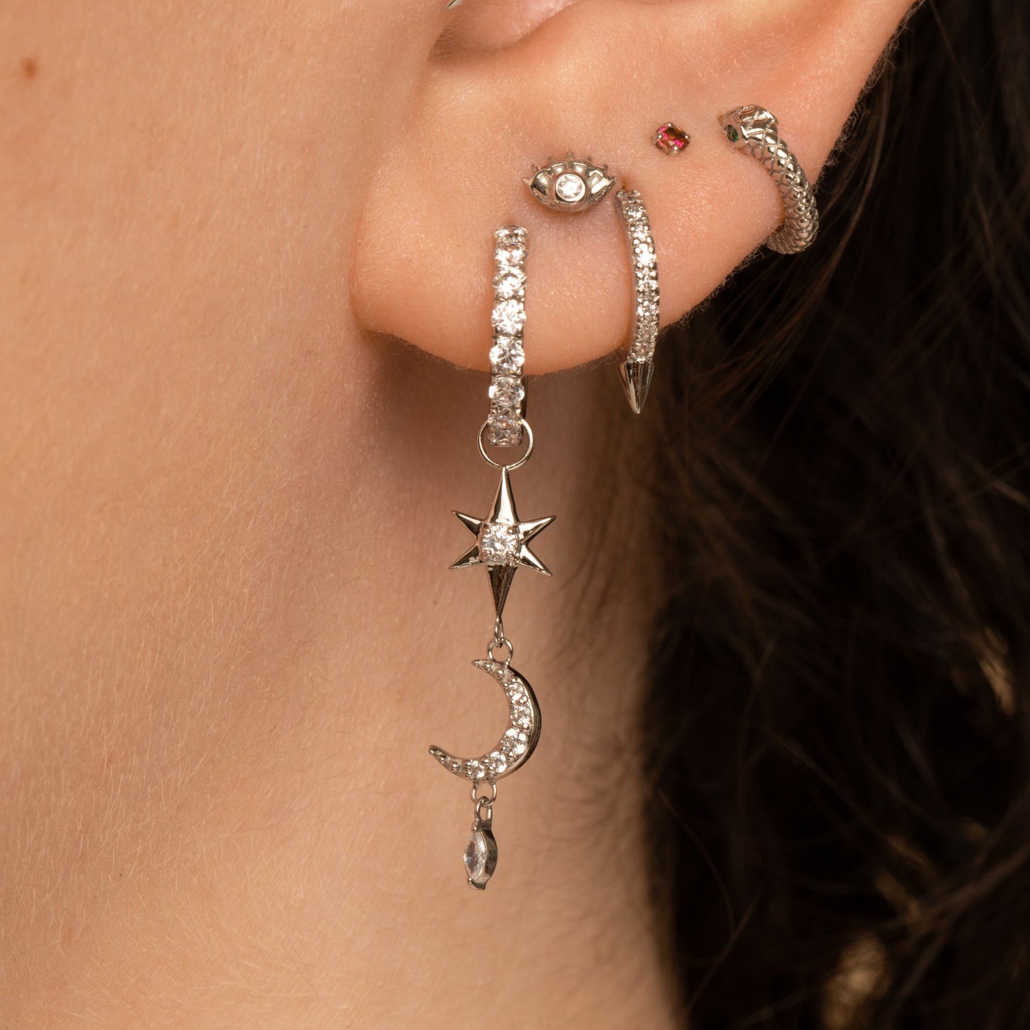 astrid miyu 9k solid white gold Night Beam drop earring charm Chains and Charms Laura Bond