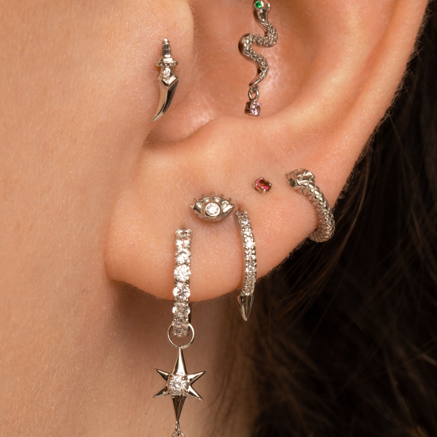 astrid miyu 9k solid white gold Oria eye flat back labret stud earring Cartilage Studs Laura Bond