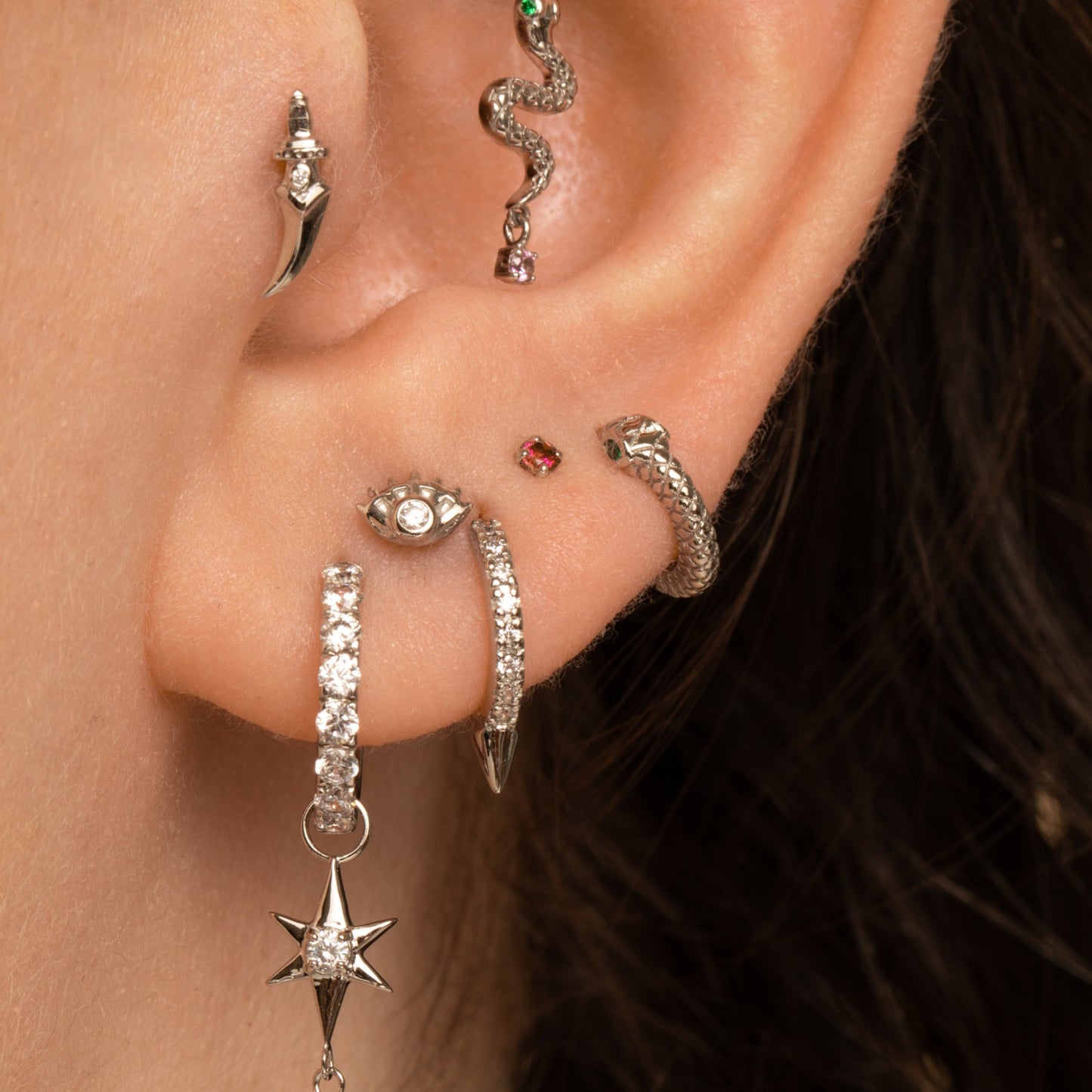 astrid miyu 9k solid white gold Ouroboros Snake clicker hoop earring Huggies and Hoops Laura Bond