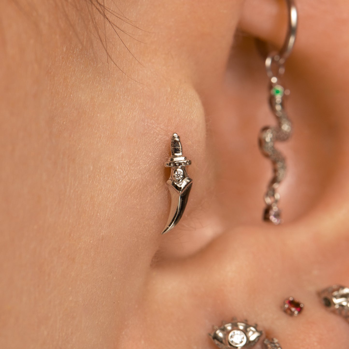 astrid miyu 14k solid white gold Zira curved dagger flat back labret stud earring Cartilage Studs Laura Bond
