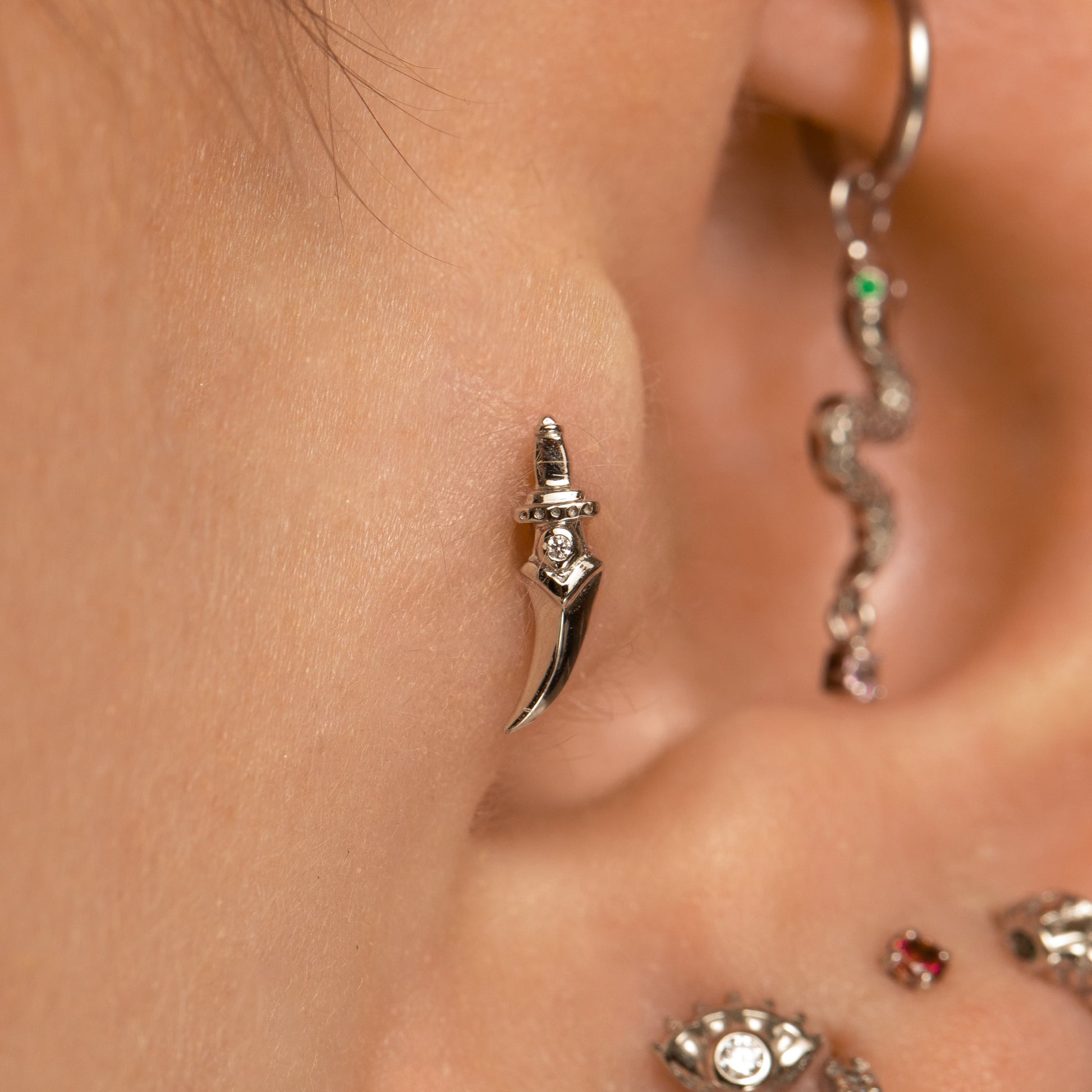 astrid miyu 14k solid white gold Zira curved dagger flat back labret stud earring Cartilage Studs Laura Bond