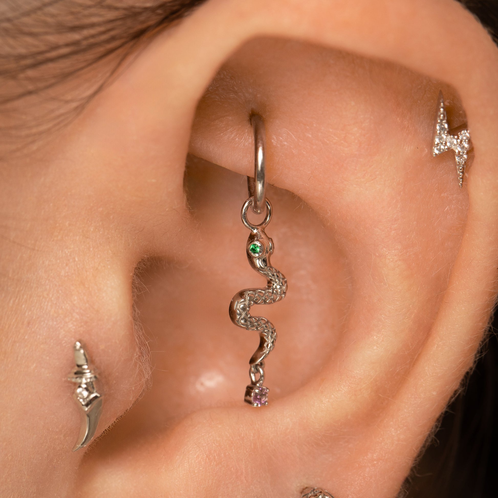 astrid miyu 9k solid white gold snake earring charm Chains and Charms Laura Bond