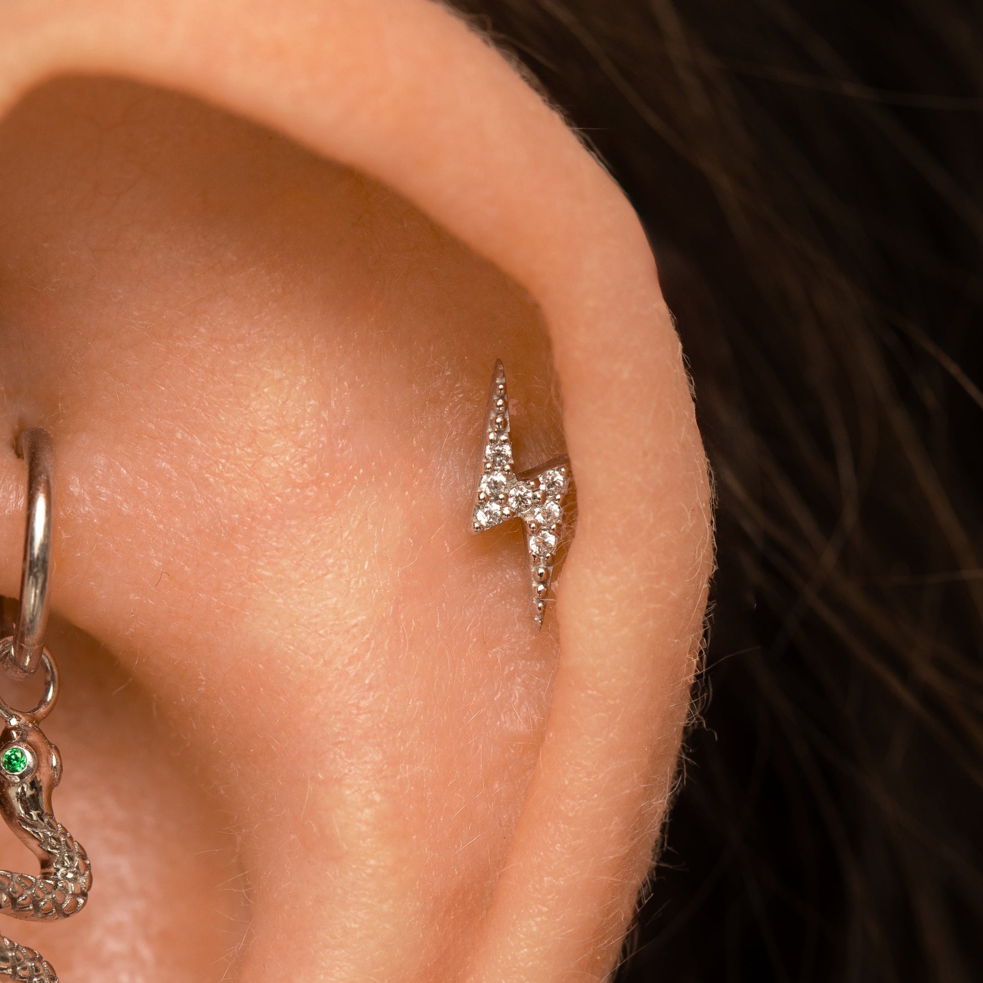 astrid miyu 14k solid white gold Flash lightning bolt flat back labret stud earring Cartilage Studs Laura Bond