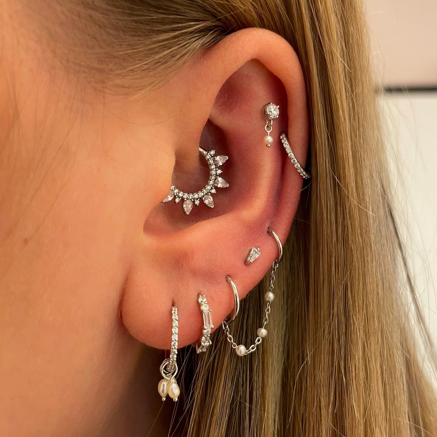 9k solid white gold 5mm 18g clicker hoop earring