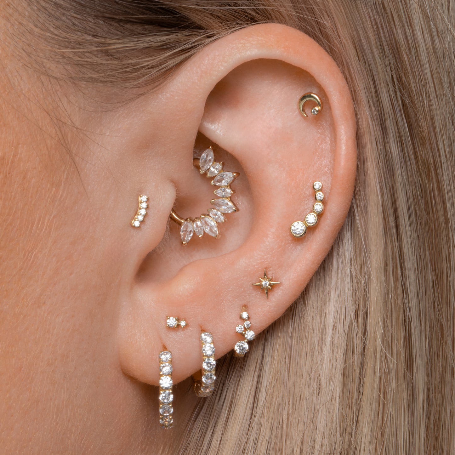 9k solid yellow gold constellation mini huggie earring Huggies and Hoops Laura Bond Maria Tash astrid miyu