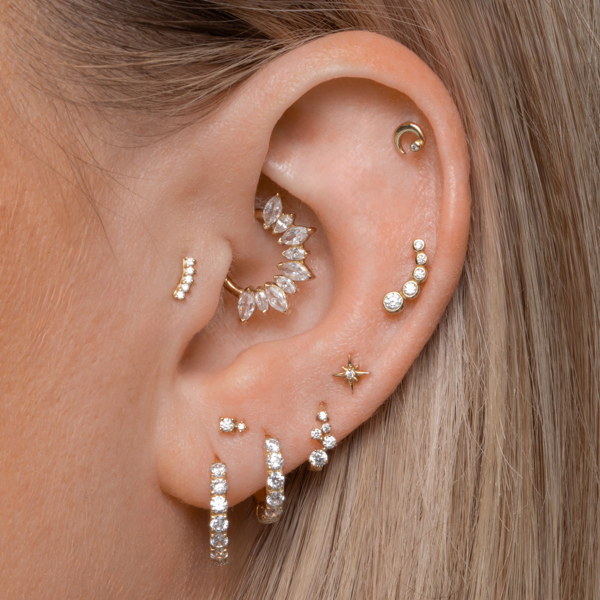 9k solid yellow gold constellation mini huggie earring Huggies and Hoops Laura Bond Maria Tash astrid miyu