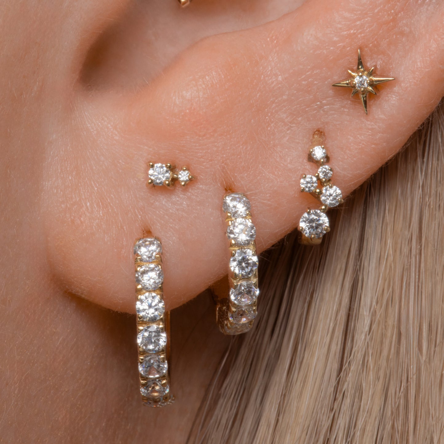 9k solid yellow gold constellation mini huggie earring Huggies and Hoops Laura Bond Maria Tash astrid miyu